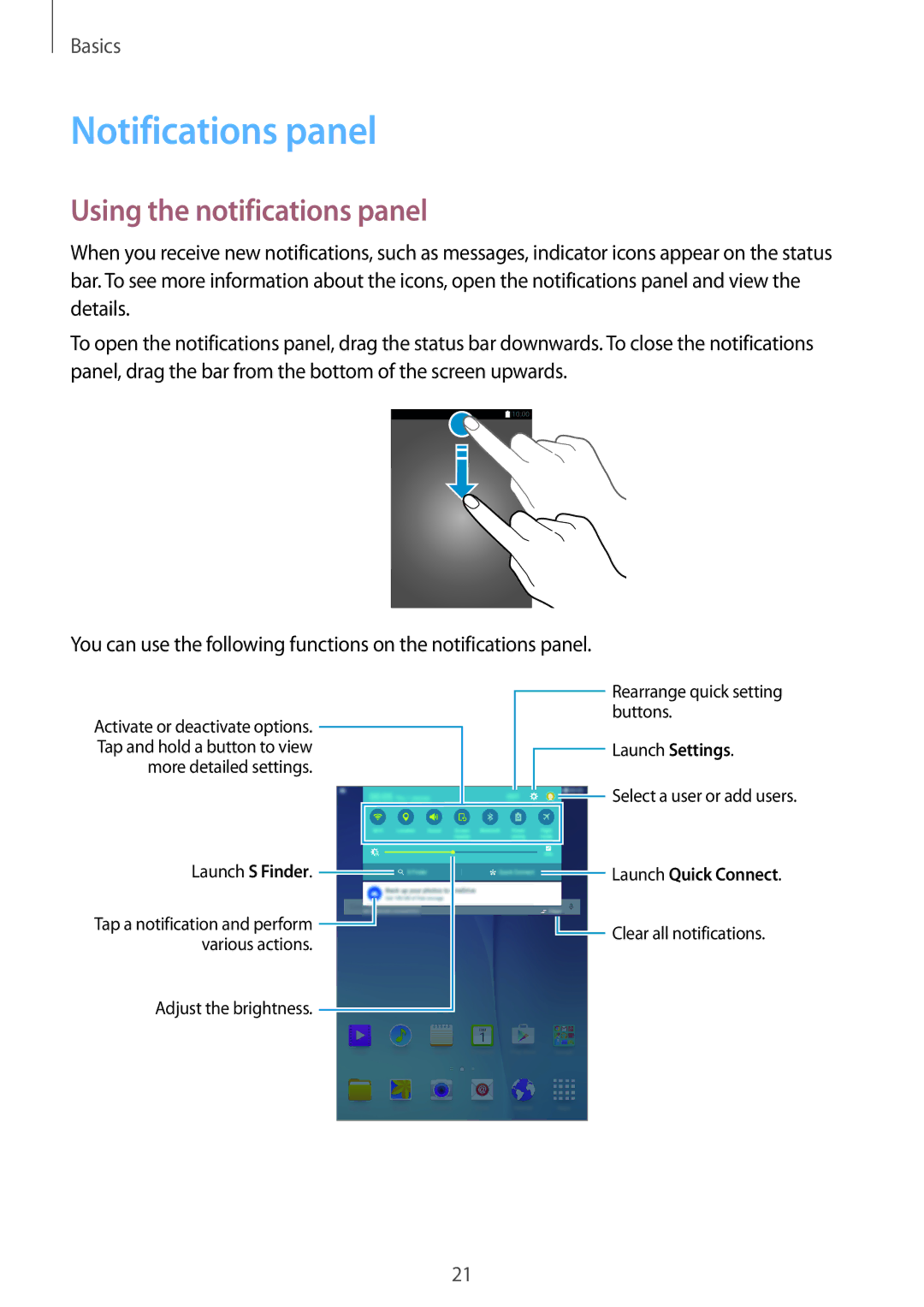 Samsung SM-T350NZKAILO, SM-T350NZBAKSA, SM-T350NZAAKSA, SM-T350NZWAKSA Notifications panel, Using the notifications panel 