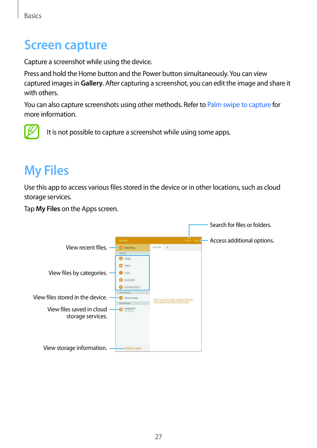 Samsung SM-T350NZKAILO, SM-T350NZBAKSA, SM-T350NZAAKSA, SM-T350NZWAKSA, SM-T350NZWASER manual Screen capture, My Files 