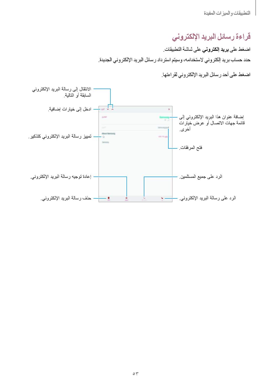 Samsung SM-T350NZWAKSA, SM-T350NZBAKSA, SM-T350NZAAKSA manual ينورتكللإا ديربلا لئاسر ةءارق 