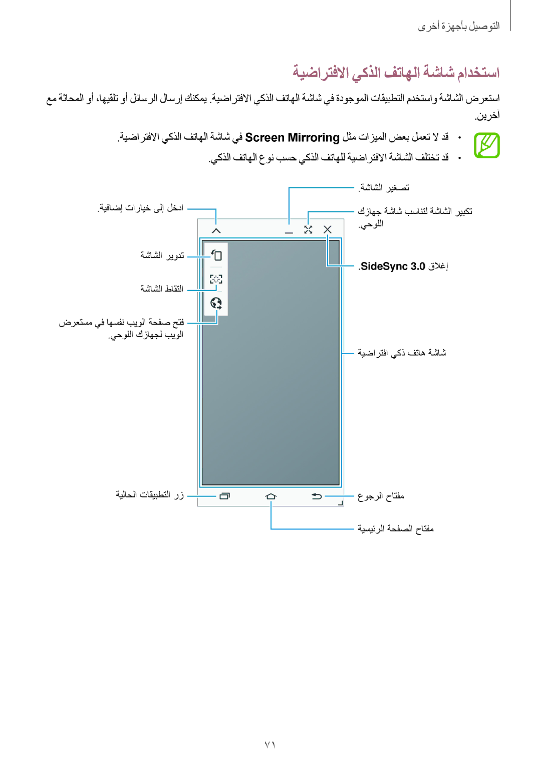 Samsung SM-T350NZWAKSA, SM-T350NZBAKSA, SM-T350NZAAKSA manual ةيضارتفلاا يكذلا فتاهلا ةشاش مادختسا 