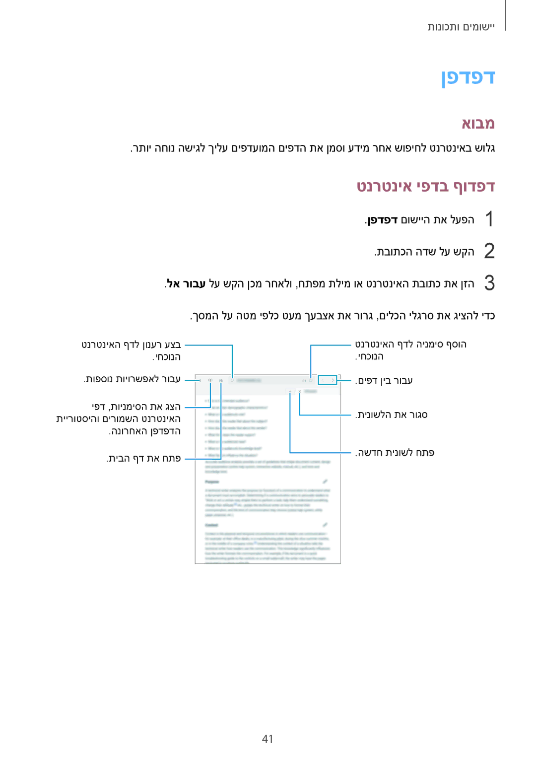 Samsung SM-T550NZKAILO, SM-T350NZKAILO manual ןפדפד, טנרטניא יפדב ףודפד 