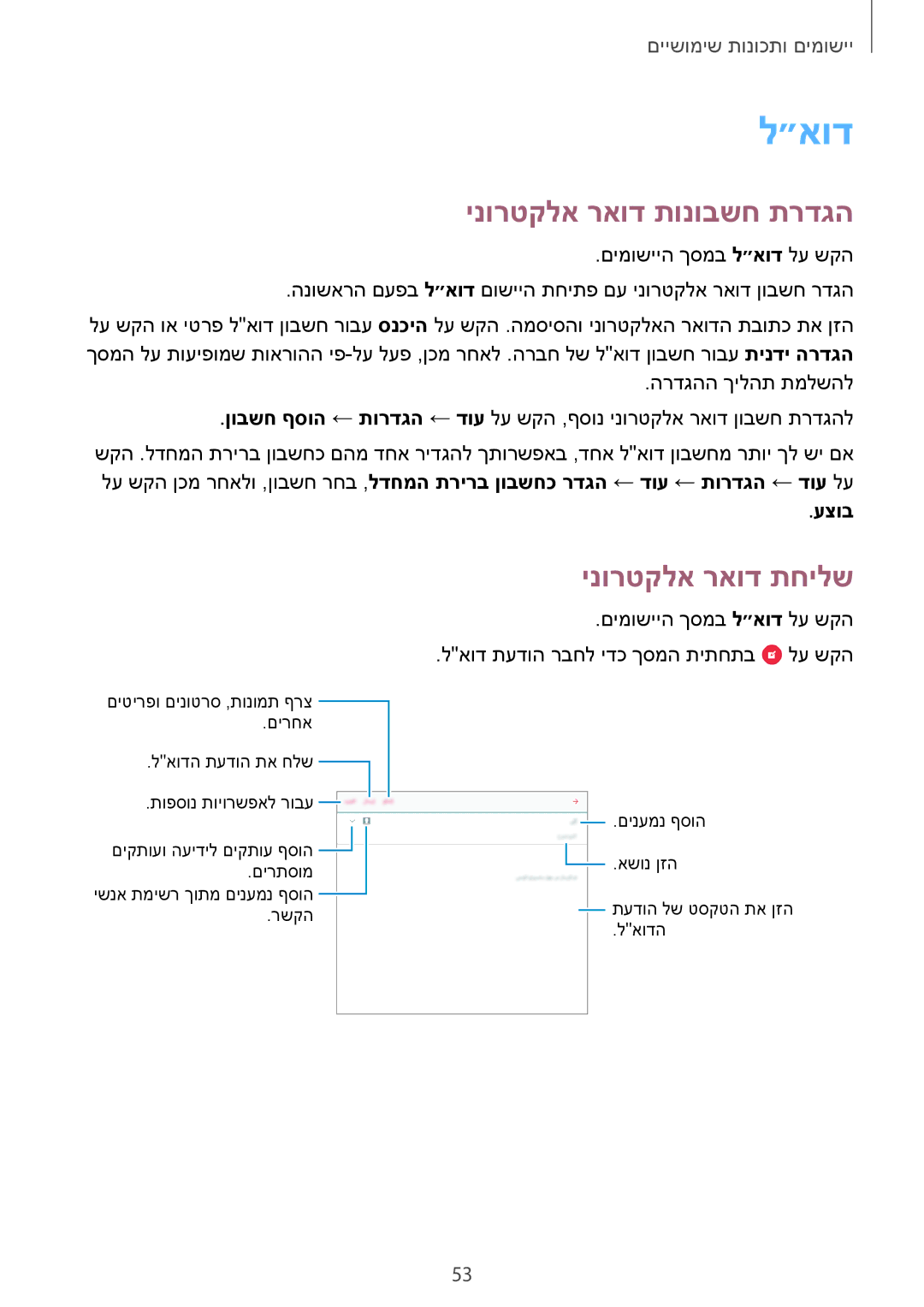 Samsung SM-T550NZKAILO, SM-T350NZKAILO manual ״אוד, ינורטקלא ראוד תונובשח תרדגה, ינורטקלא ראוד תחילש, עצוב 