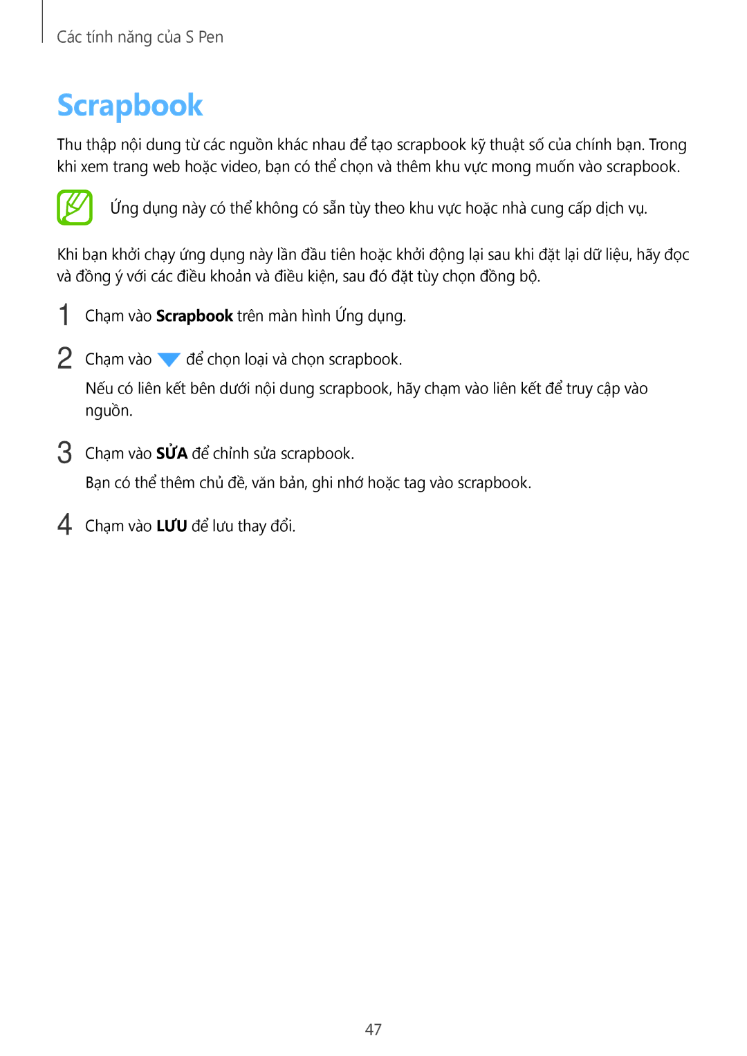 Samsung SM-T355YZAAXXV, SM-T355YZWAXXV, SM-P355NZAAXXV, SM-P555NZWAXXV, SM-P555NZAAXXV, SM-P355NZWAXXV manual Scrapbook 