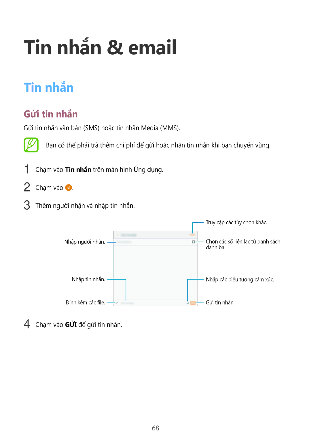 Samsung SM-P555NZWAXXV, SM-T355YZWAXXV, SM-P355NZAAXXV, SM-P555NZAAXXV, SM-P355NZWAXXV manual Tin nhắn & email, Gửi tin nhắn 