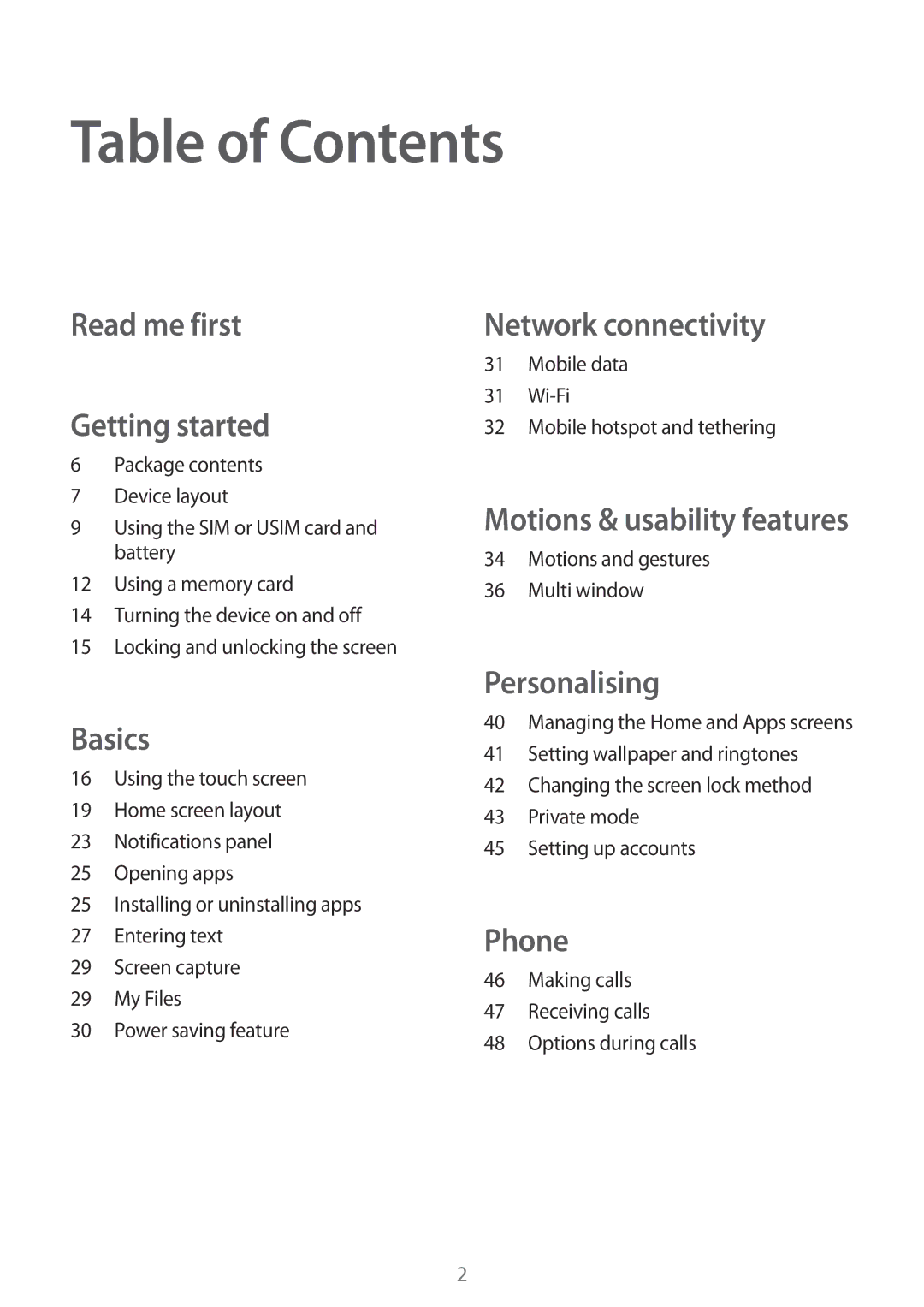 Samsung SM-T355YZWAXXV, SM-T355YZAAXXV manual Table of Contents 