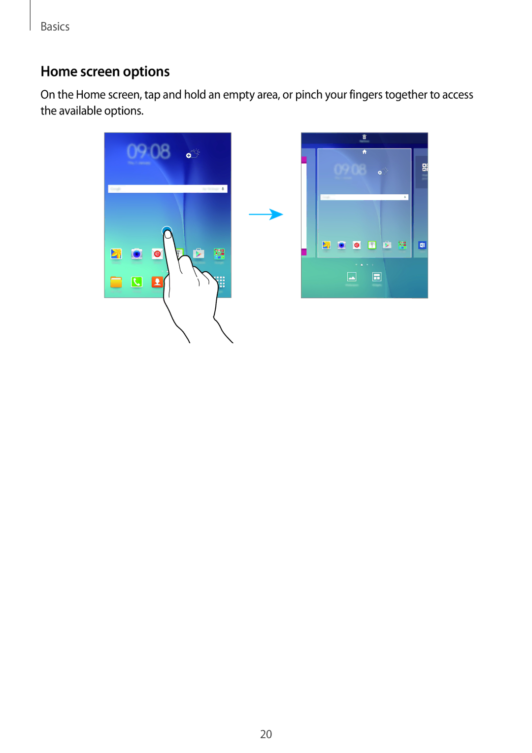 Samsung SM-T355YZWAXXV, SM-T355YZAAXXV manual Home screen options 