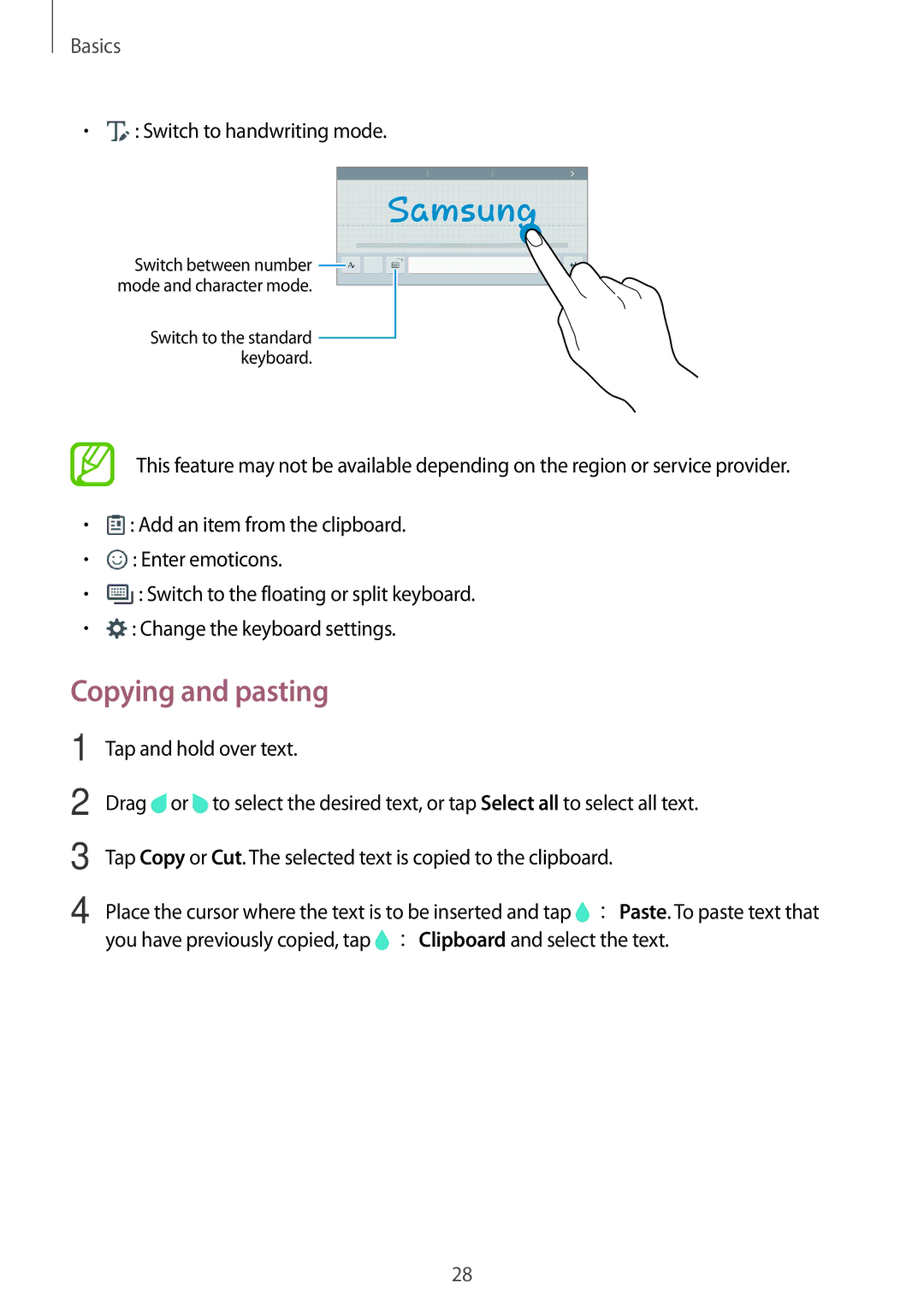 Samsung SM-T355YZWAXXV, SM-T355YZAAXXV manual Copying and pasting 