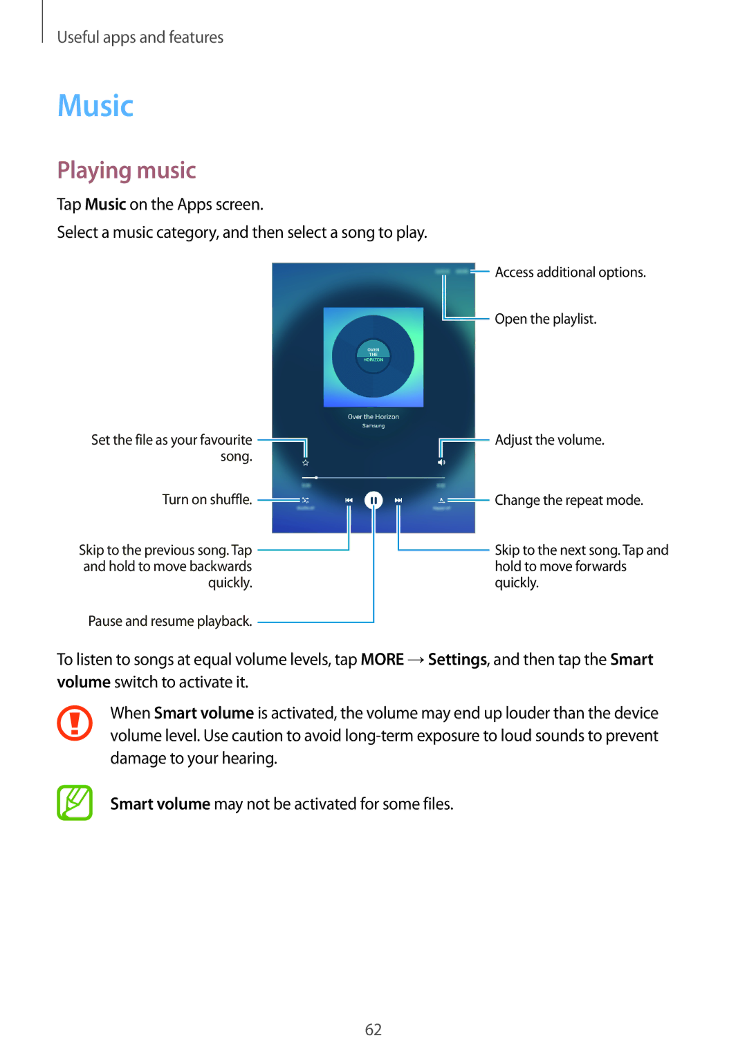 Samsung SM-T355YZWAXXV, SM-T355YZAAXXV manual Music, Playing music 