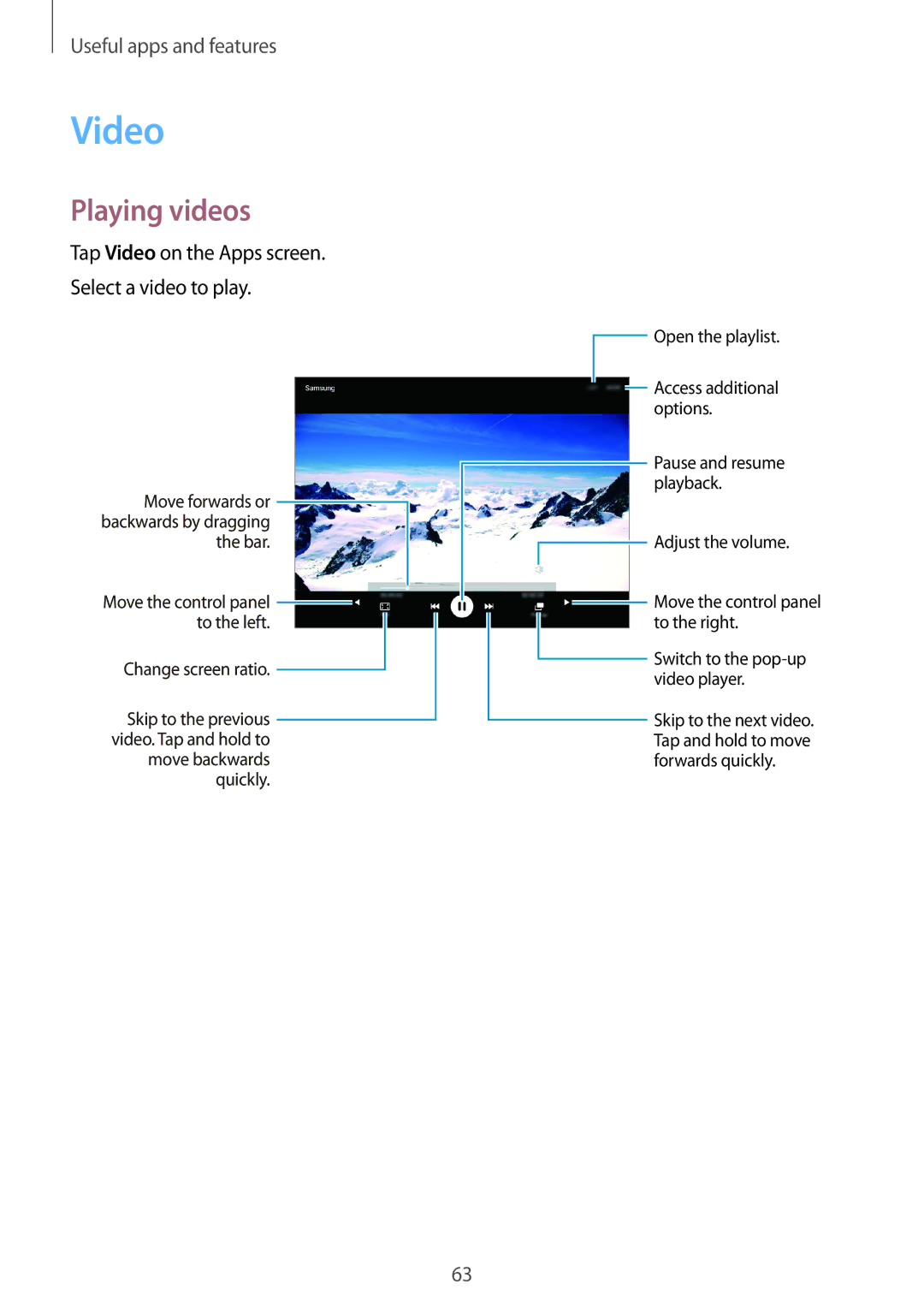 Samsung SM-T355YZAAXXV, SM-T355YZWAXXV manual Video, Playing videos 