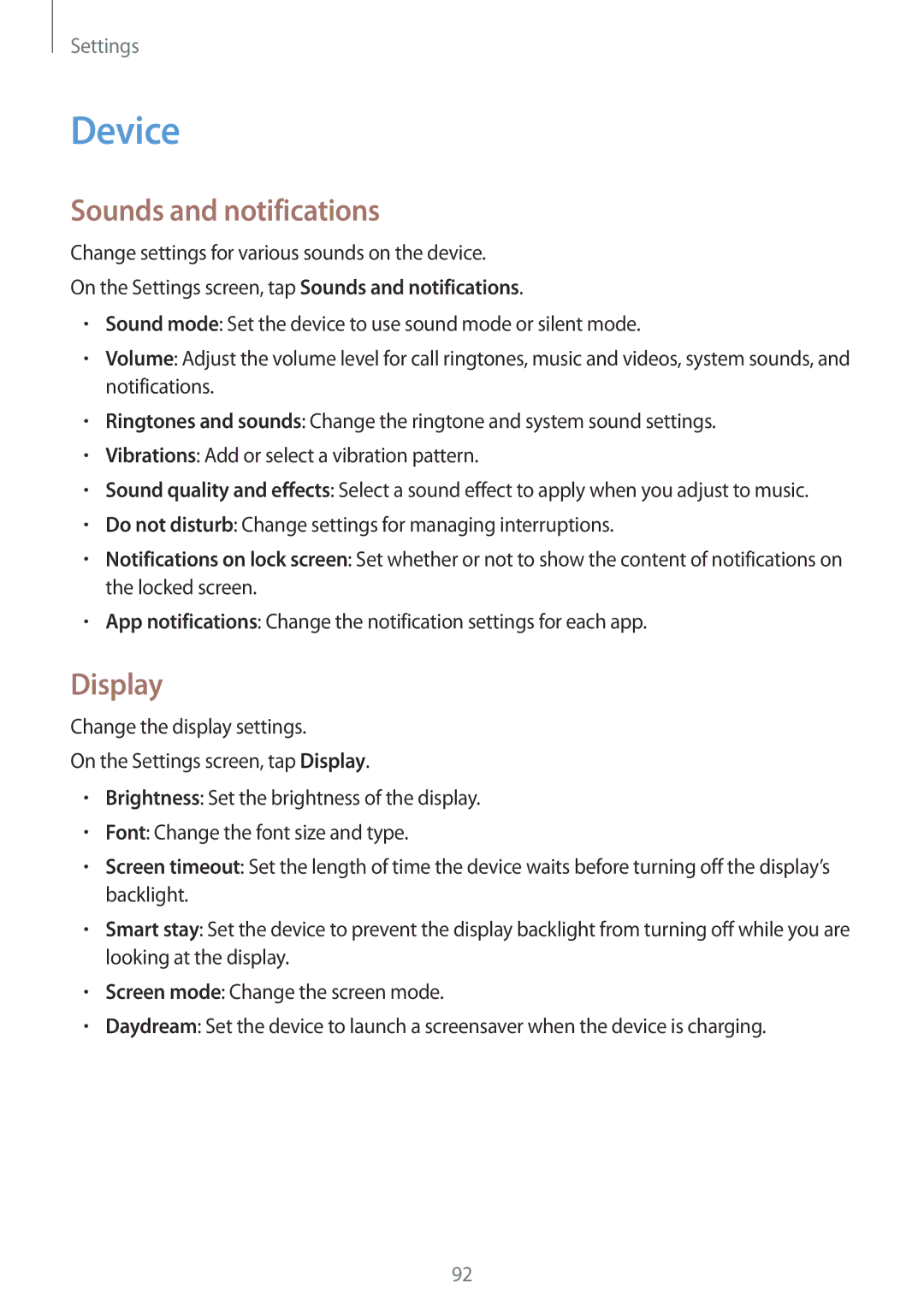 Samsung SM-T355YZWAXXV, SM-T355YZAAXXV manual Device, Sounds and notifications, Display 