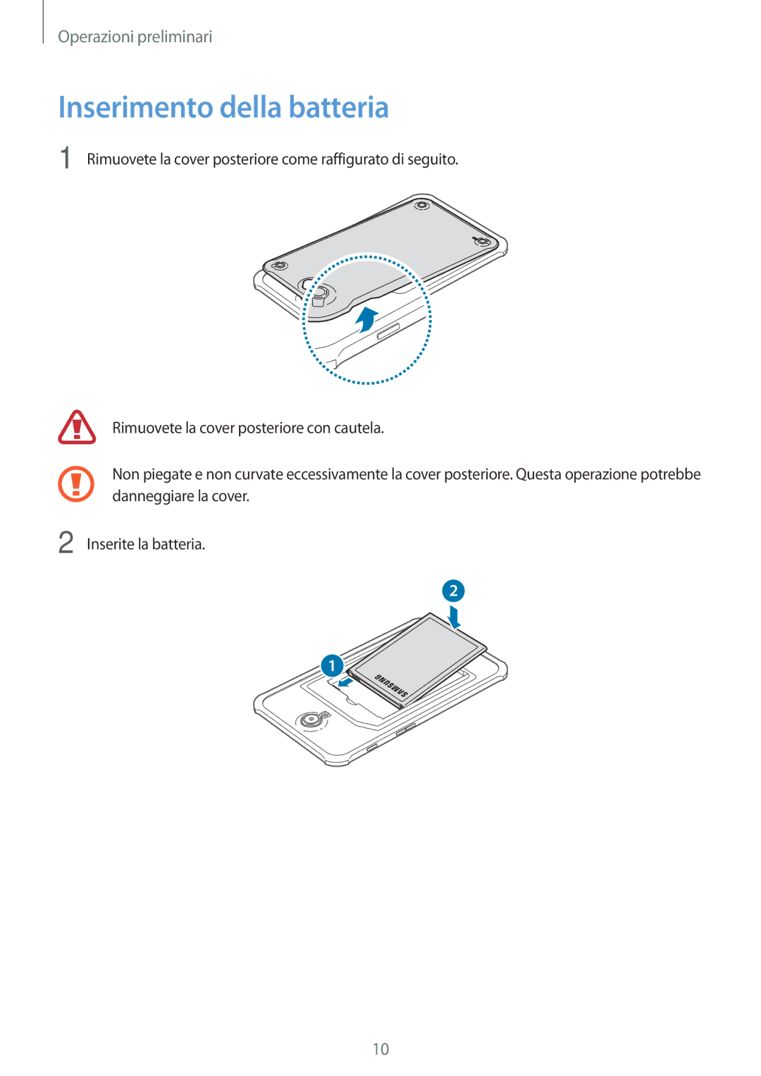 Samsung SM-T360NNGAITV manual Inserimento della batteria 