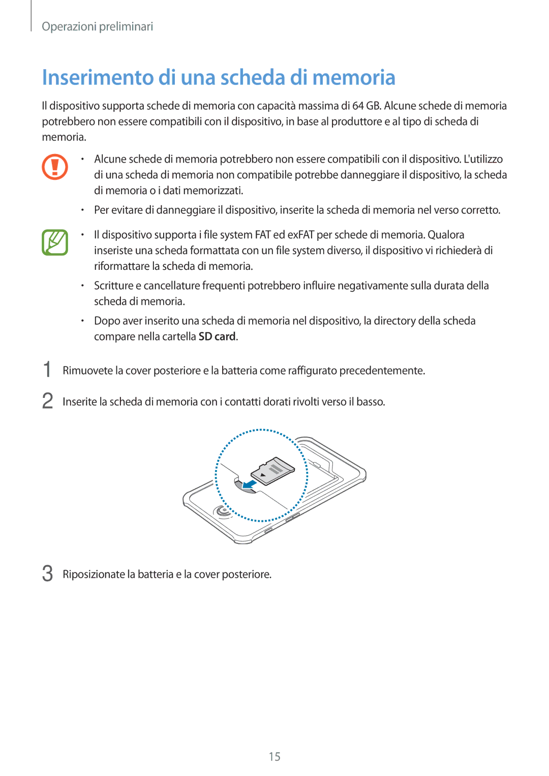 Samsung SM-T360NNGAITV manual Inserimento di una scheda di memoria 