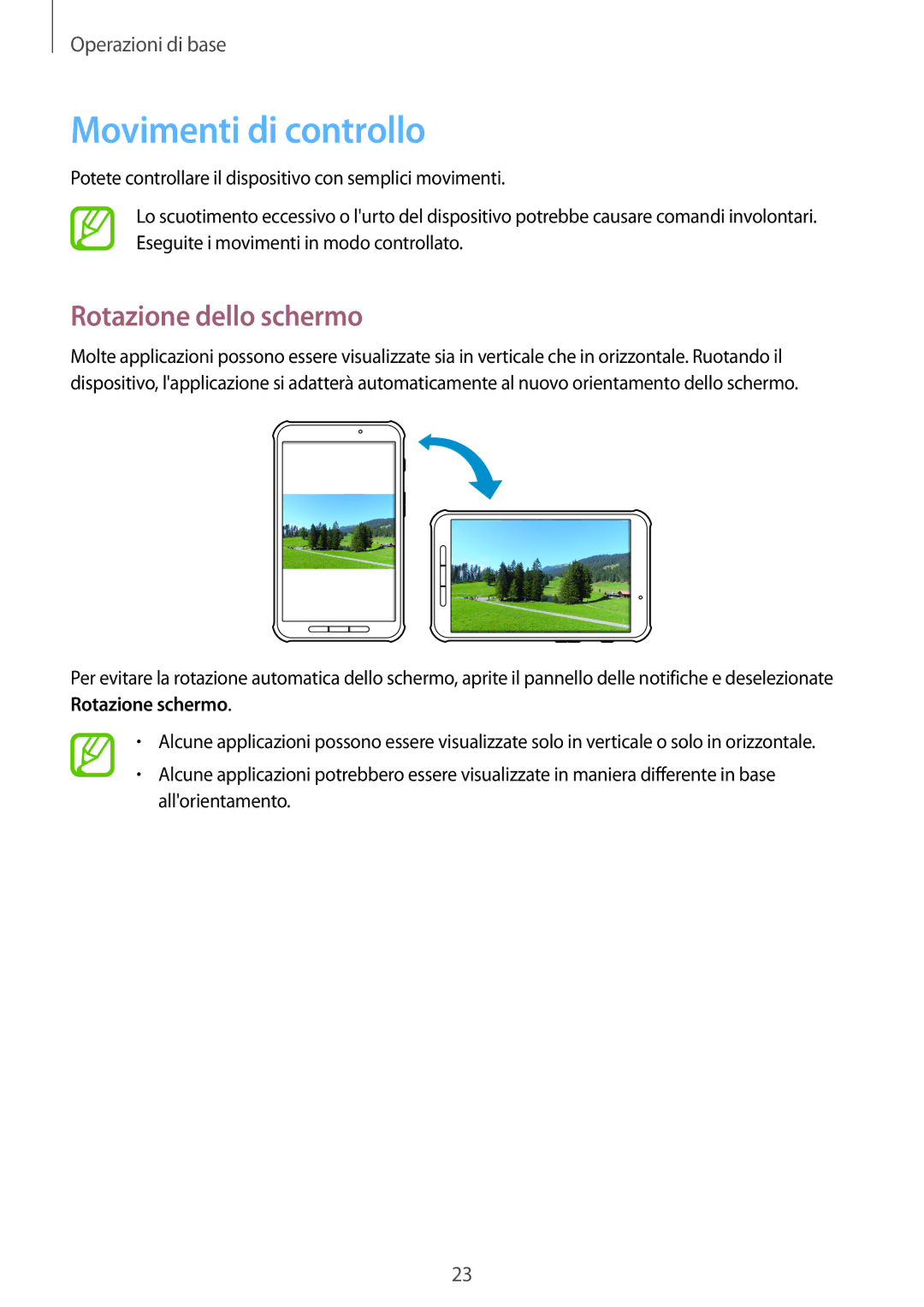 Samsung SM-T360NNGAITV manual Movimenti di controllo, Rotazione dello schermo 