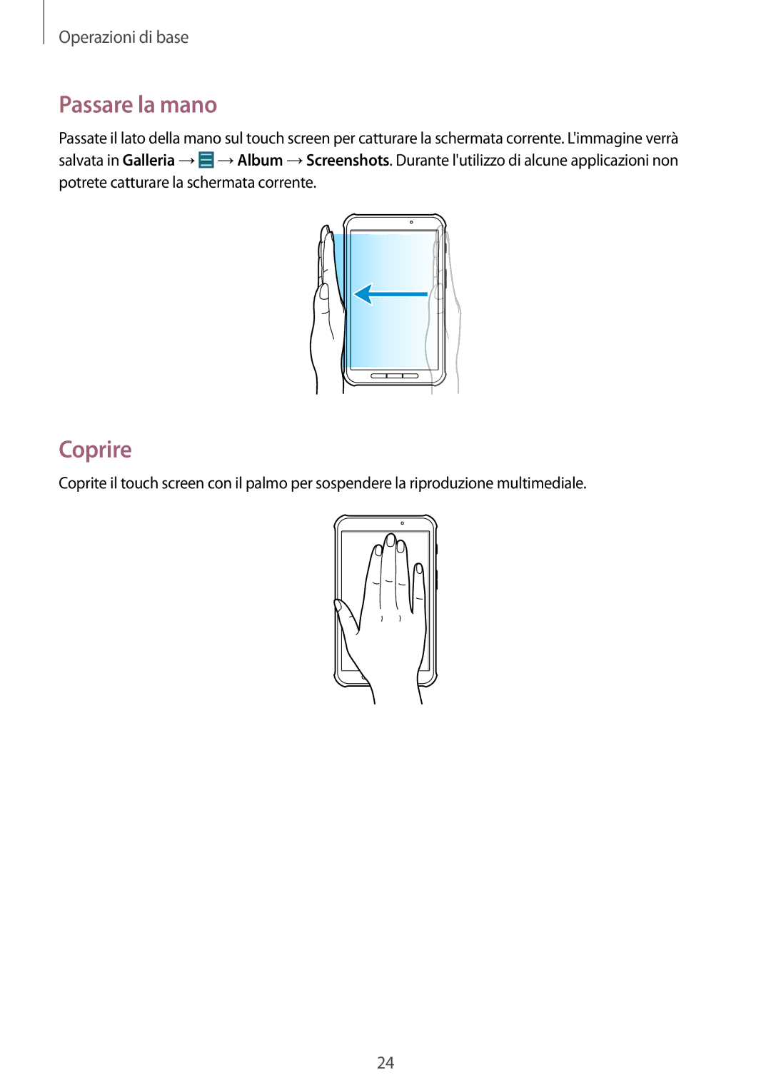 Samsung SM-T360NNGAITV manual Passare la mano, Coprire 