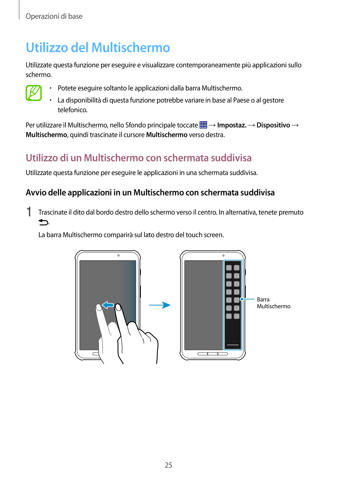 Samsung SM-T360NNGAITV manual Utilizzo del Multischermo, Utilizzo di un Multischermo con schermata suddivisa 