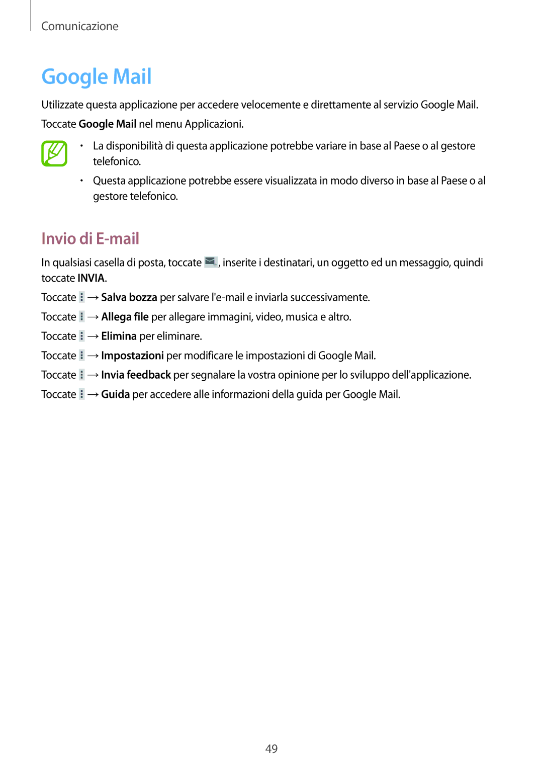 Samsung SM-T360NNGAITV manual Google Mail 