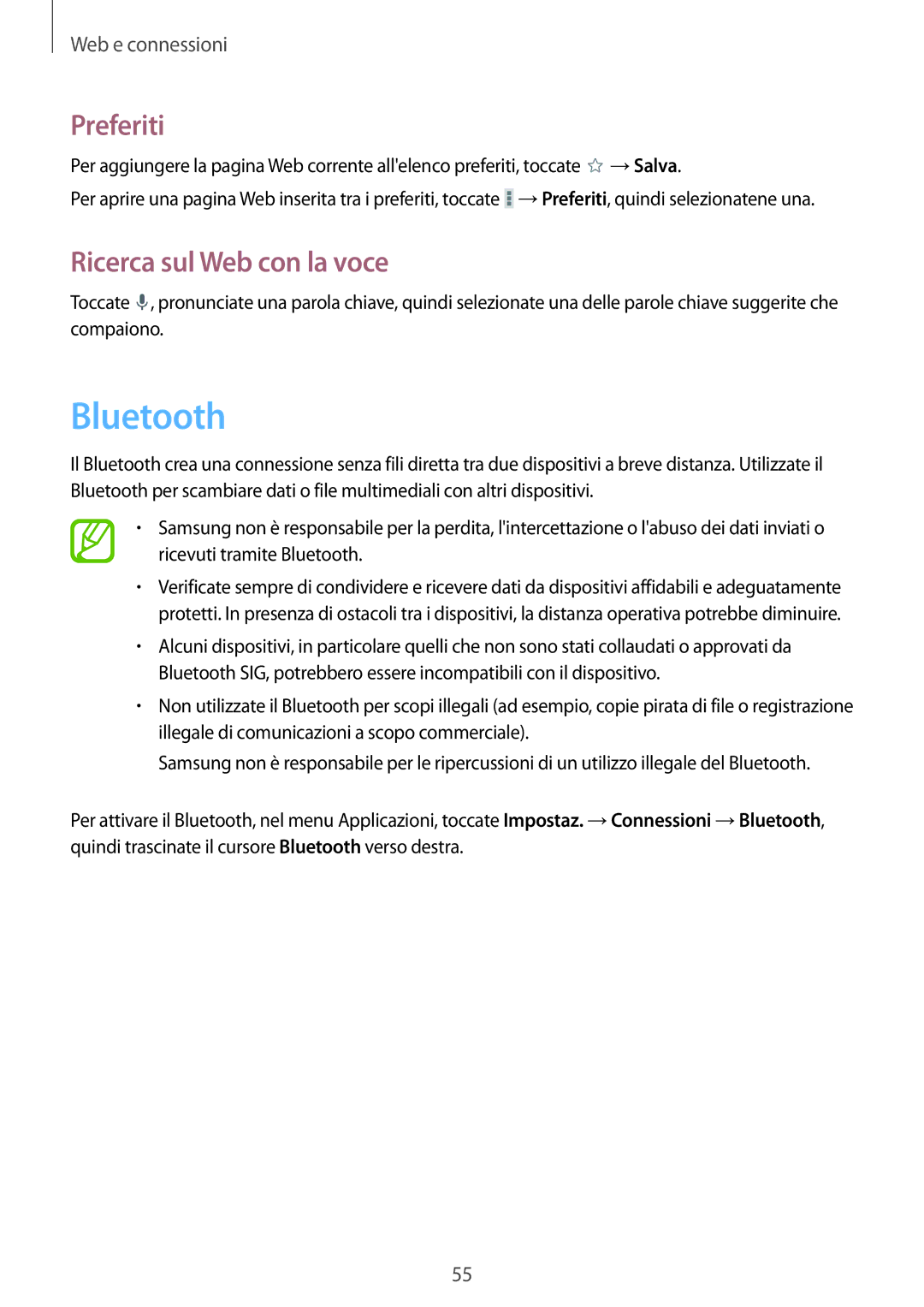 Samsung SM-T360NNGAITV manual Bluetooth 