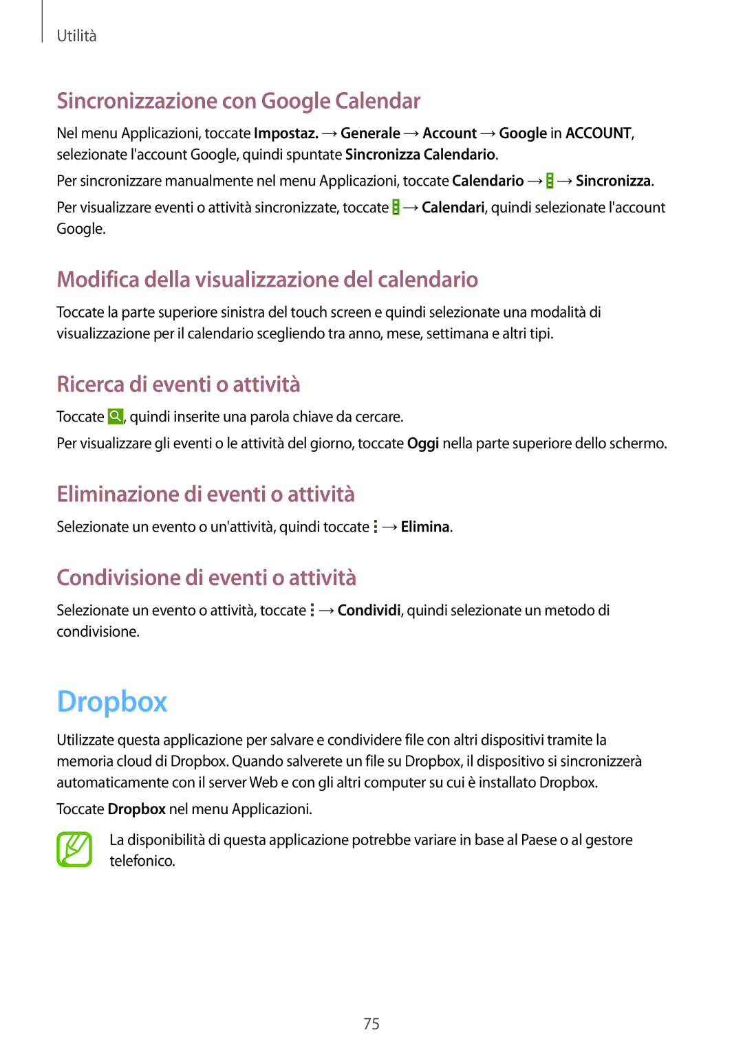 Samsung SM-T360NNGAITV manual Dropbox 