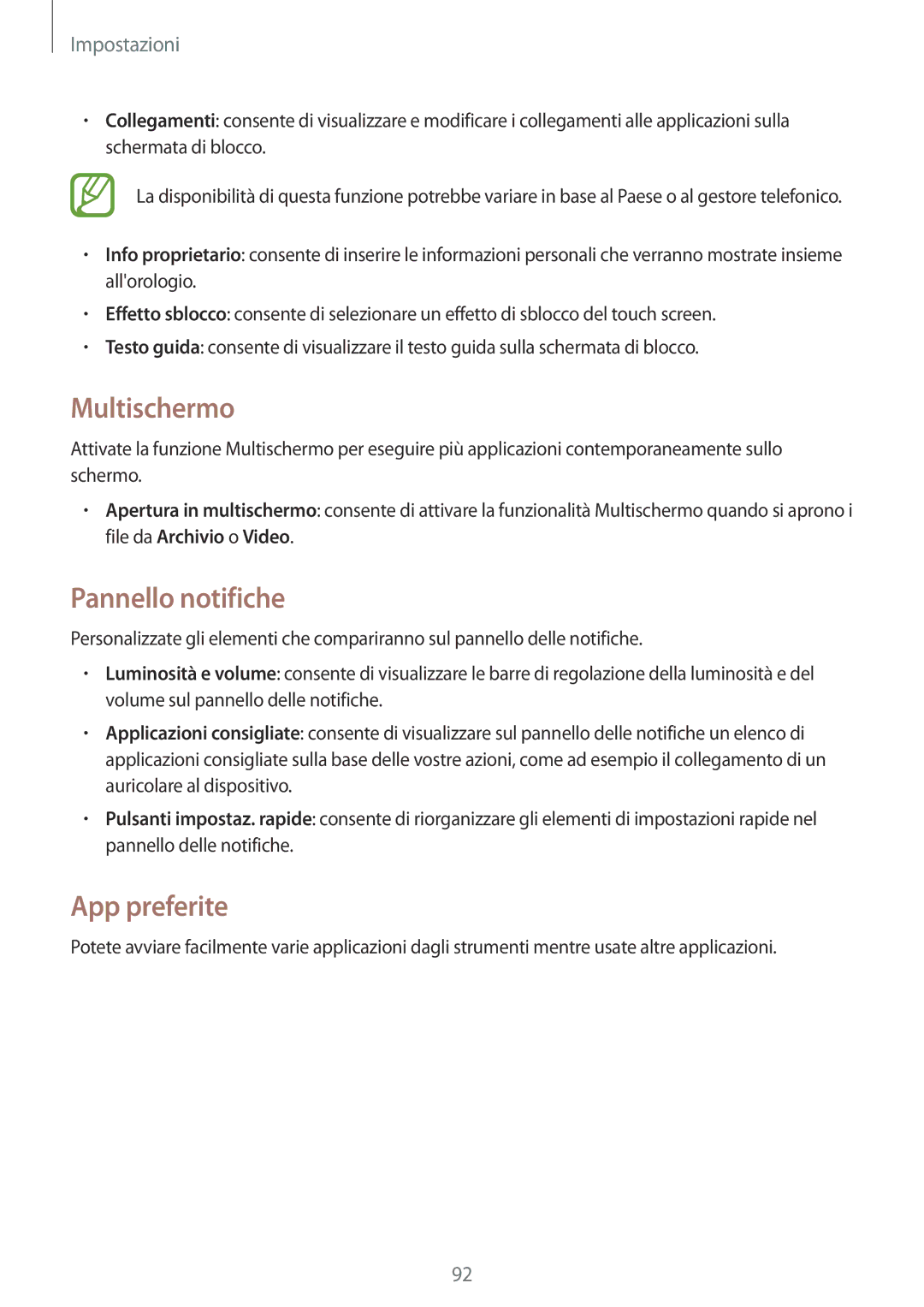 Samsung SM-T360NNGAITV manual Multischermo, Pannello notifiche, App preferite 