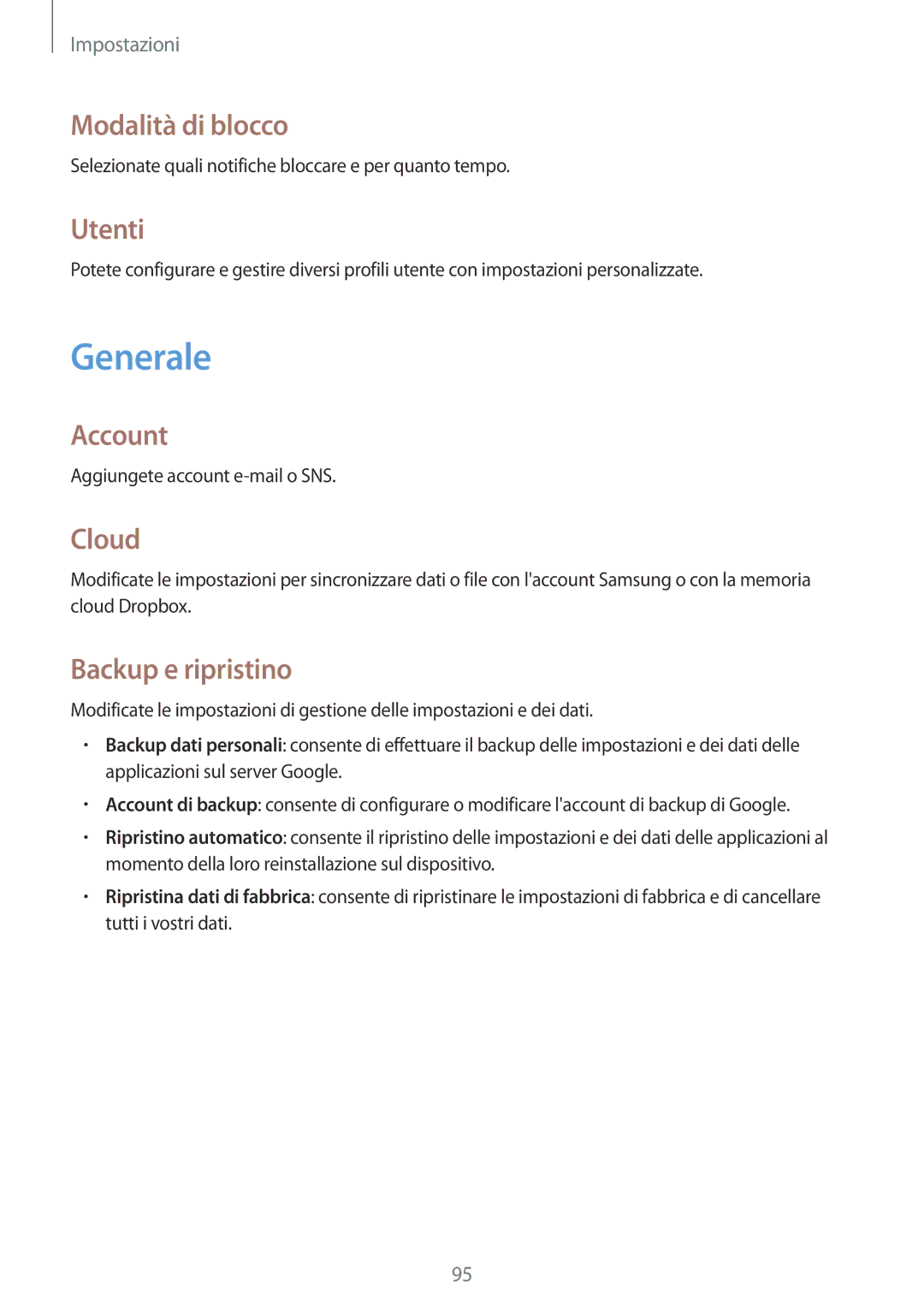 Samsung SM-T360NNGAITV manual Generale 