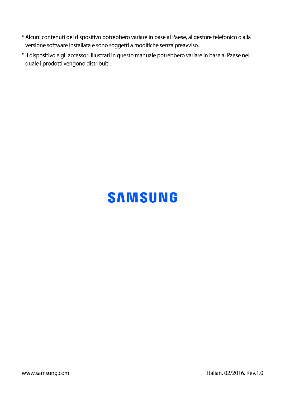 Samsung SM-T360NNGAITV manual Italian /2016. Rev.1.0 