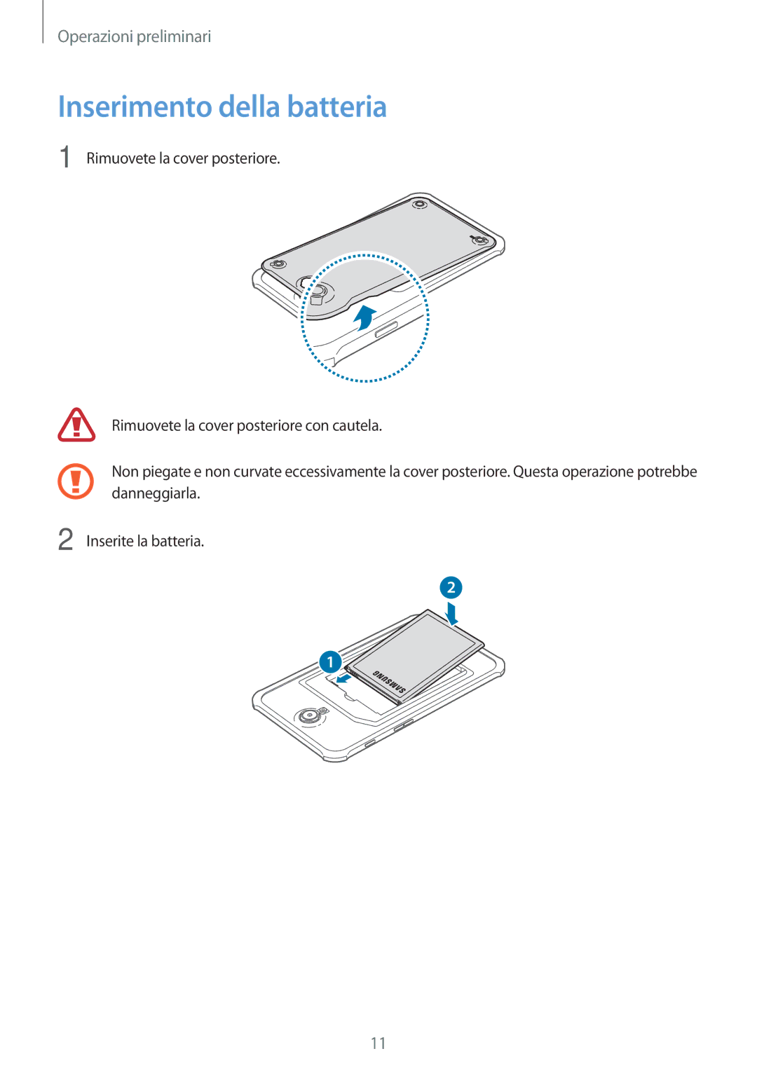 Samsung SM-T360NNGAITV manual Inserimento della batteria 