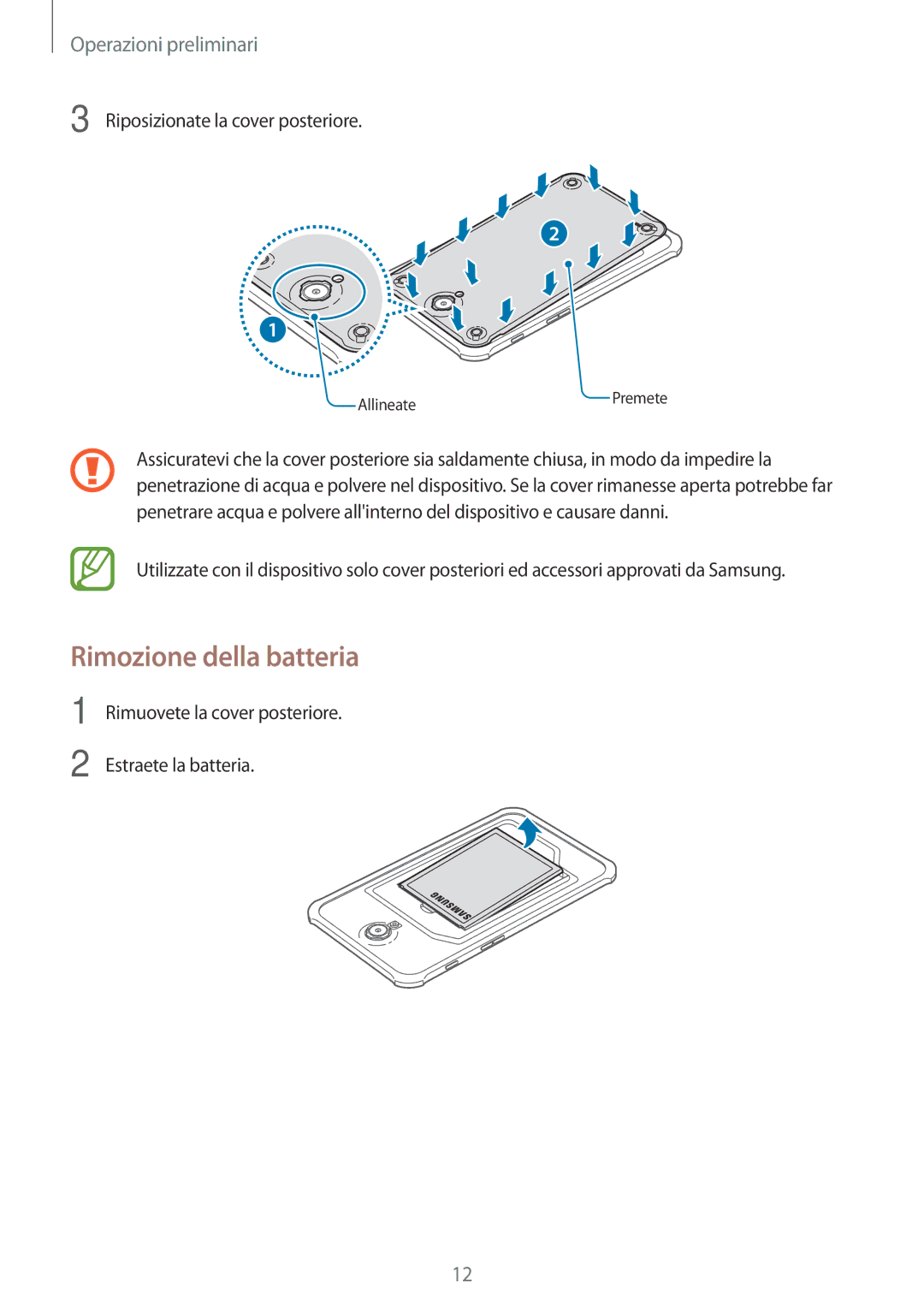 Samsung SM-T360NNGAITV manual Rimozione della batteria 