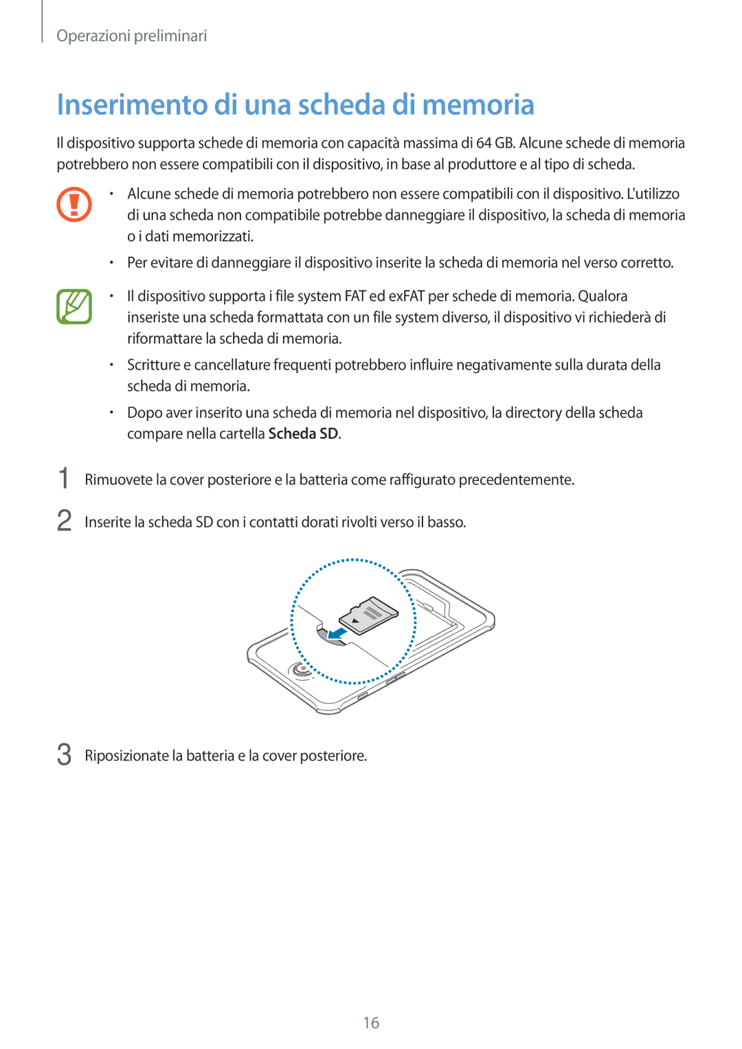 Samsung SM-T360NNGAITV manual Inserimento di una scheda di memoria 