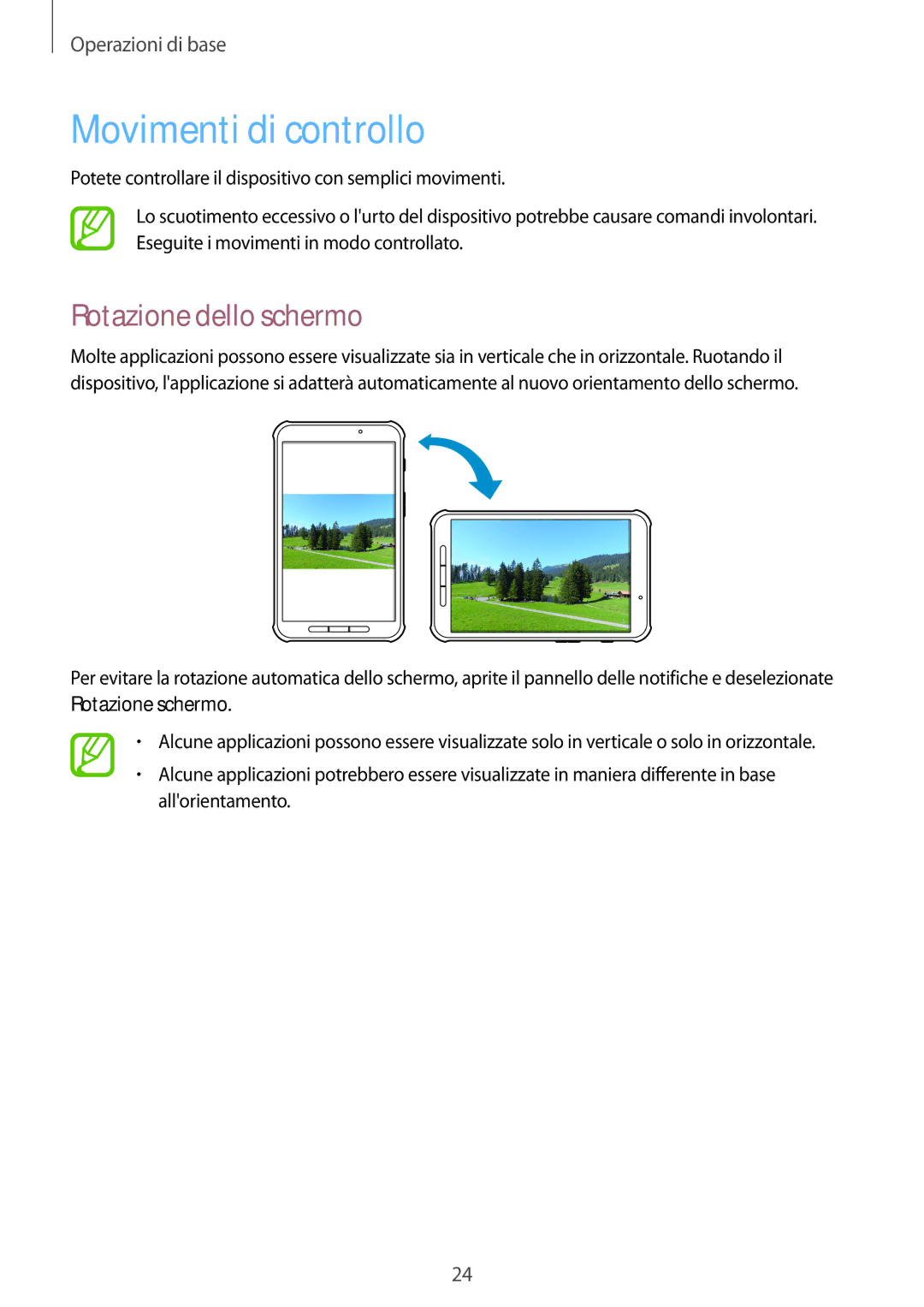 Samsung SM-T360NNGAITV manual Movimenti di controllo, Rotazione dello schermo 