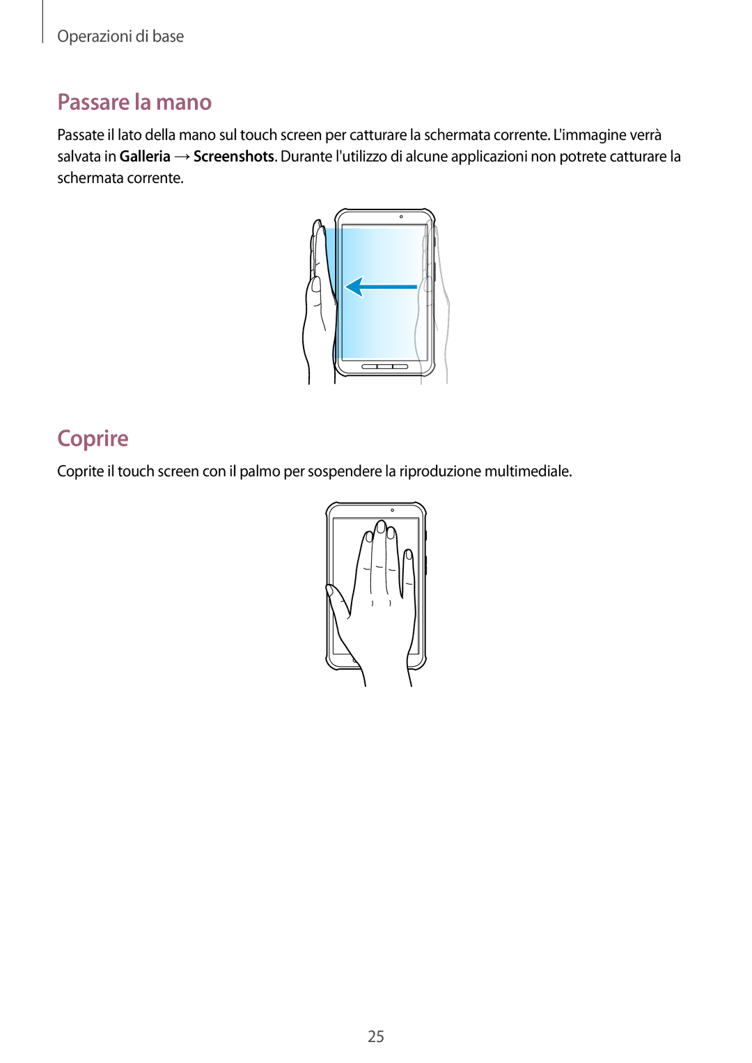 Samsung SM-T360NNGAITV manual Passare la mano, Coprire 