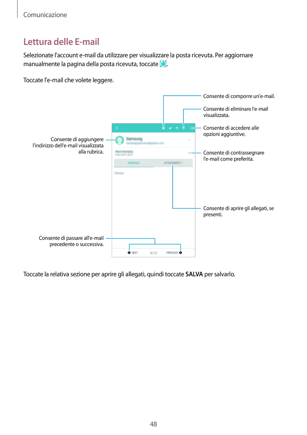 Samsung SM-T360NNGAITV manual Lettura delle E-mail 