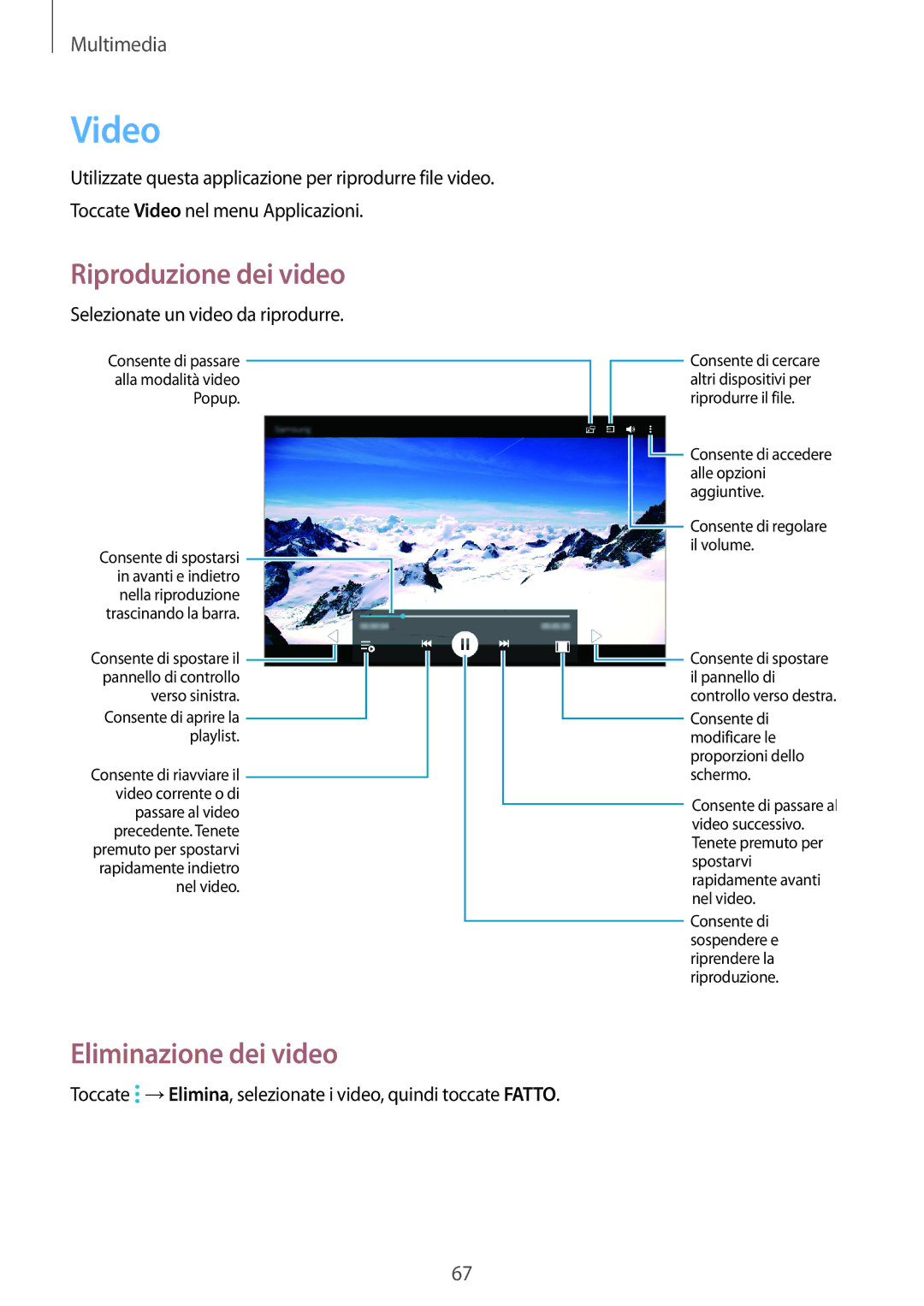 Samsung SM-T360NNGAITV manual Video, Eliminazione dei video 