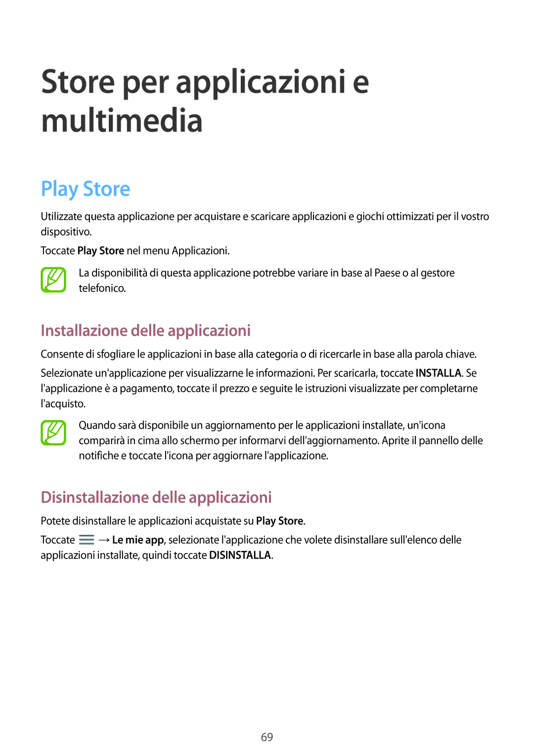 Samsung SM-T360NNGAITV manual Store per applicazioni e multimedia, Play Store 