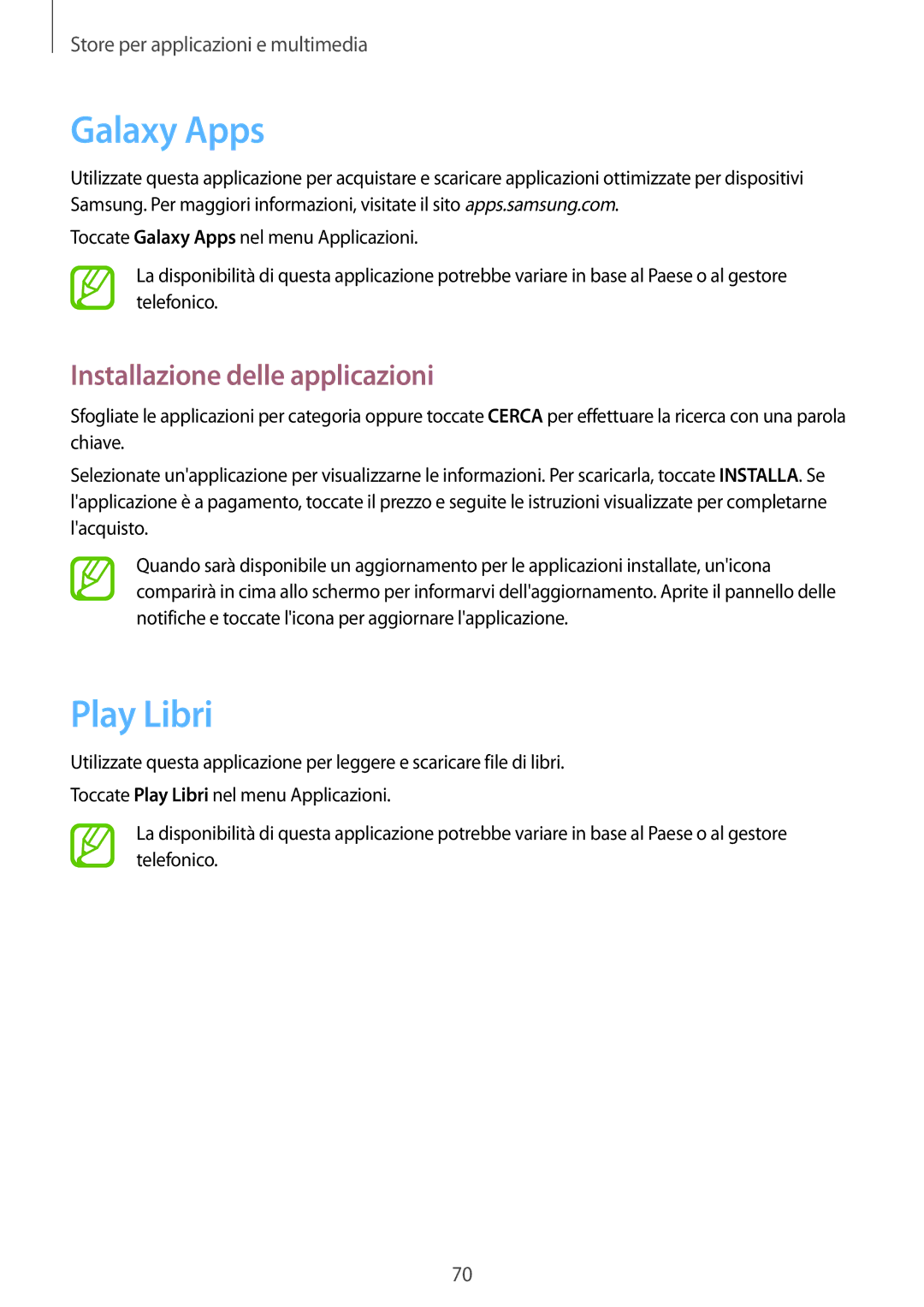 Samsung SM-T360NNGAITV manual Galaxy Apps, Play Libri 