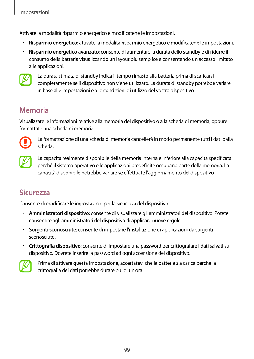 Samsung SM-T360NNGAITV manual Memoria, Sicurezza 