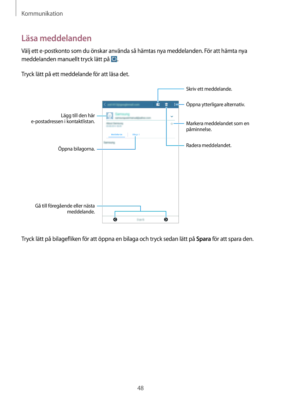 Samsung SM-T360NNGANEE manual Läsa meddelanden 