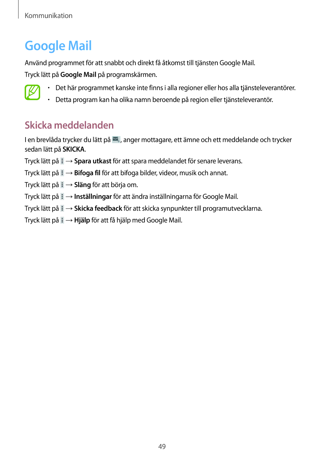 Samsung SM-T360NNGANEE manual Google Mail 