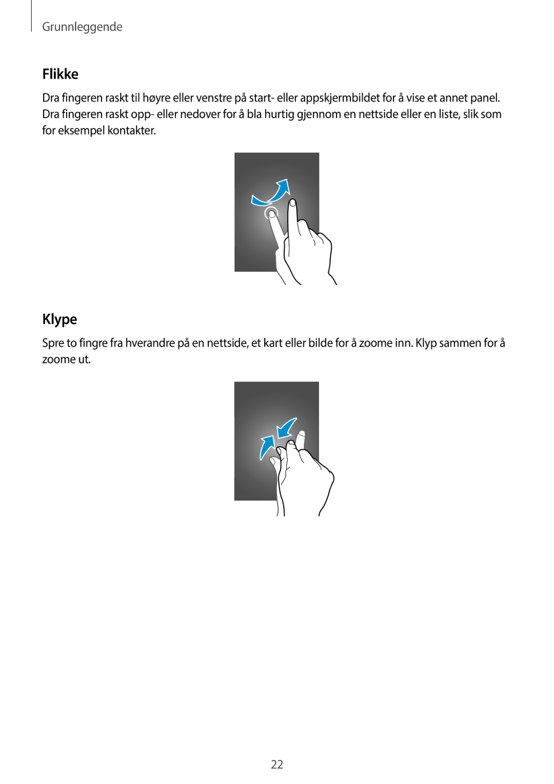 Samsung SM-T360NNGANEE manual Flikke, Klype 