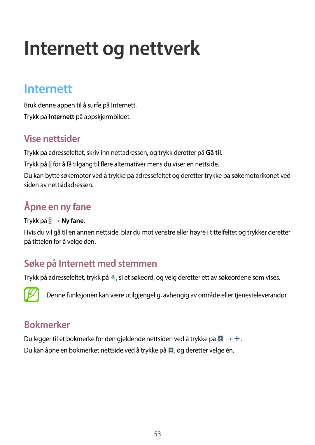 Samsung SM-T360NNGANEE manual Internett og nettverk 