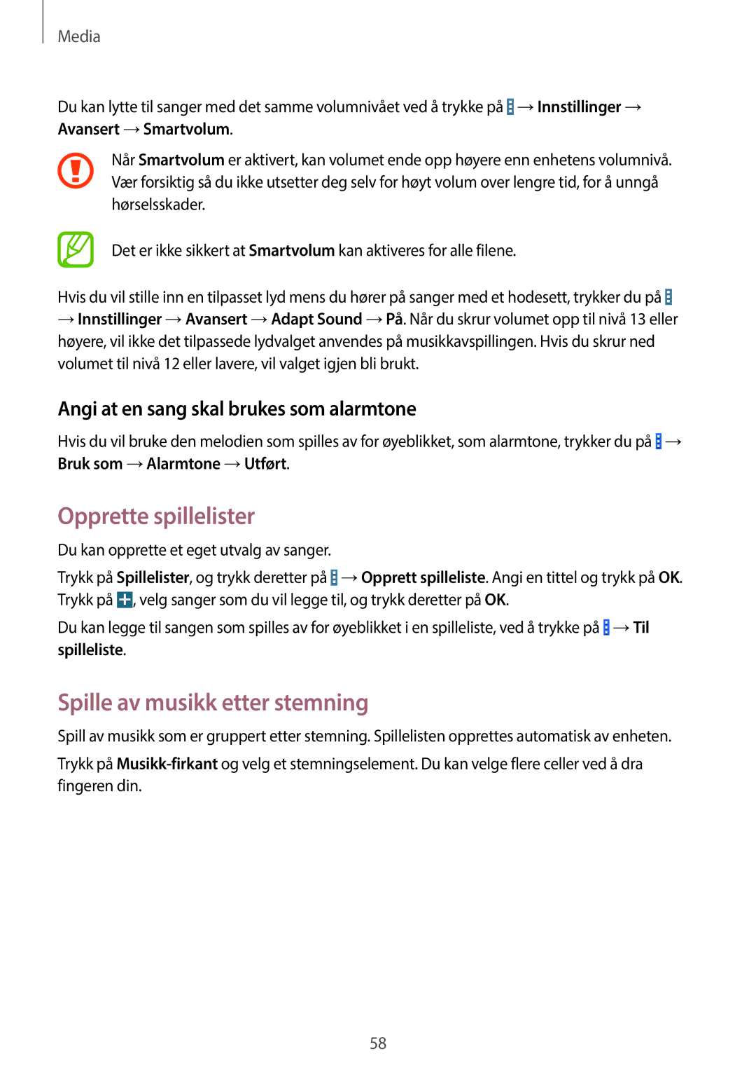 Samsung SM-T360NNGANEE Opprette spillelister, Spille av musikk etter stemning, Angi at en sang skal brukes som alarmtone 