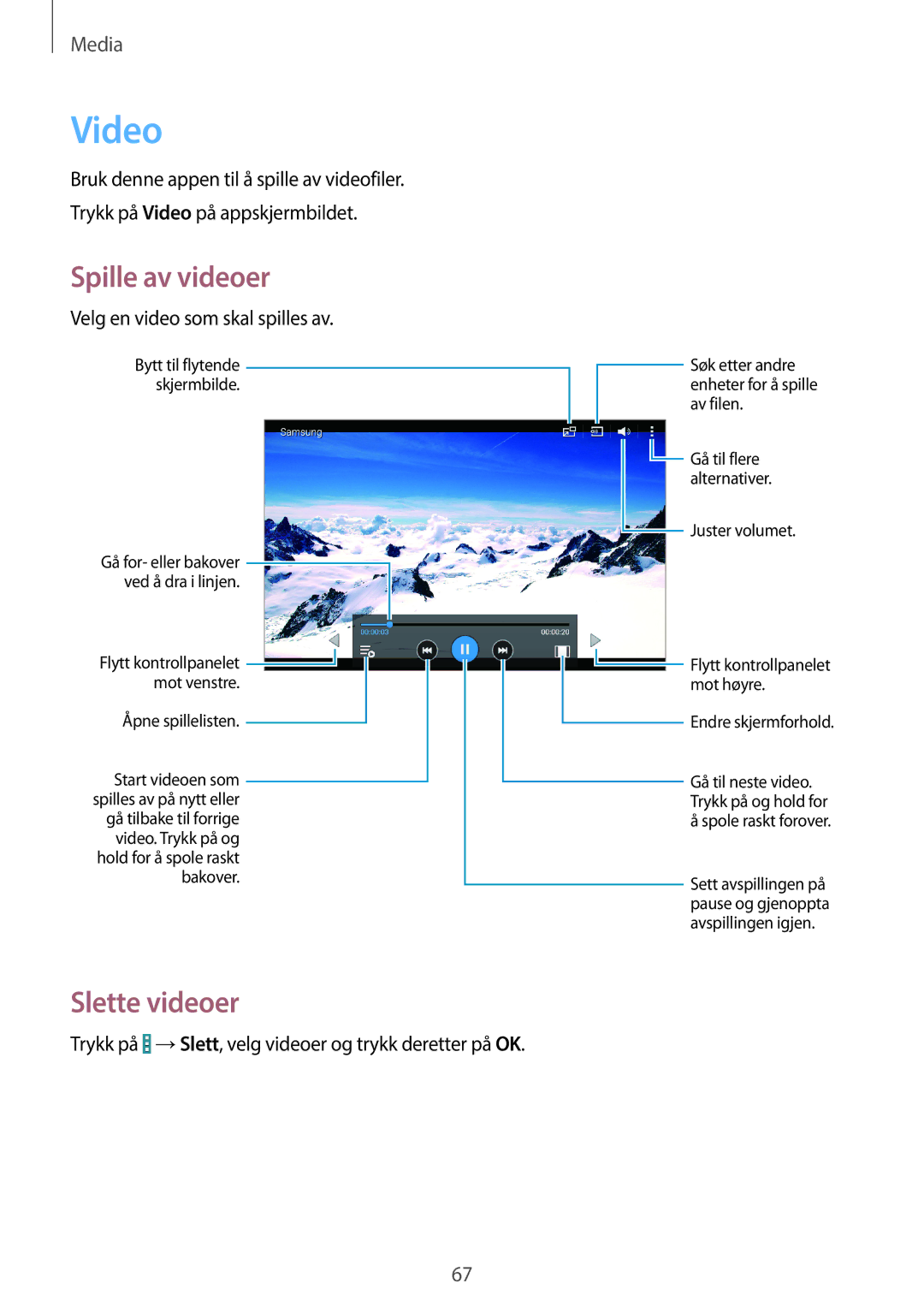 Samsung SM-T360NNGANEE manual Video, Slette videoer 