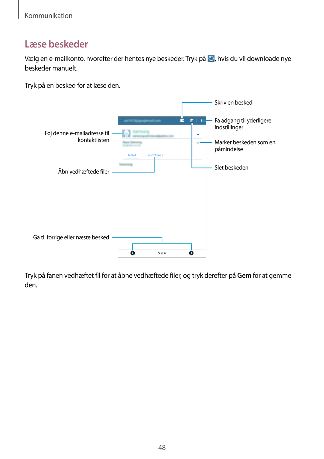 Samsung SM-T360NNGANEE manual Læse beskeder 