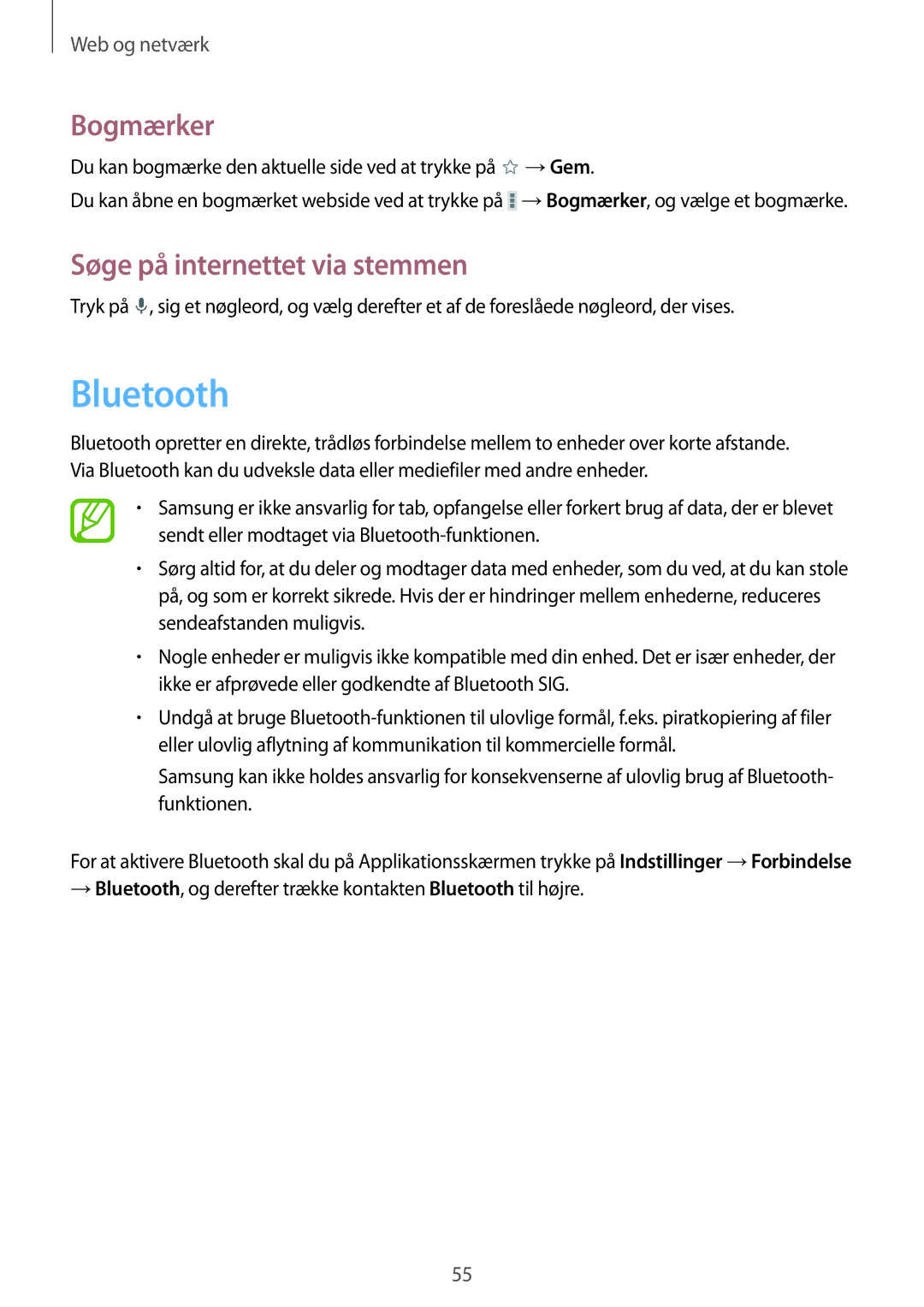 Samsung SM-T360NNGANEE manual Bluetooth 