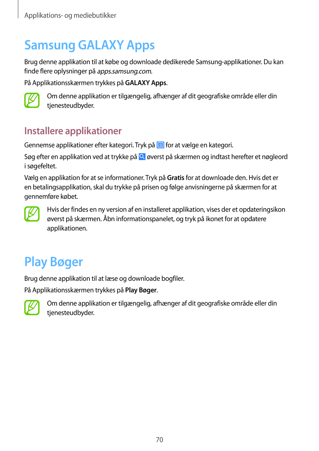 Samsung SM-T360NNGANEE manual Samsung Galaxy Apps, Play Bøger 