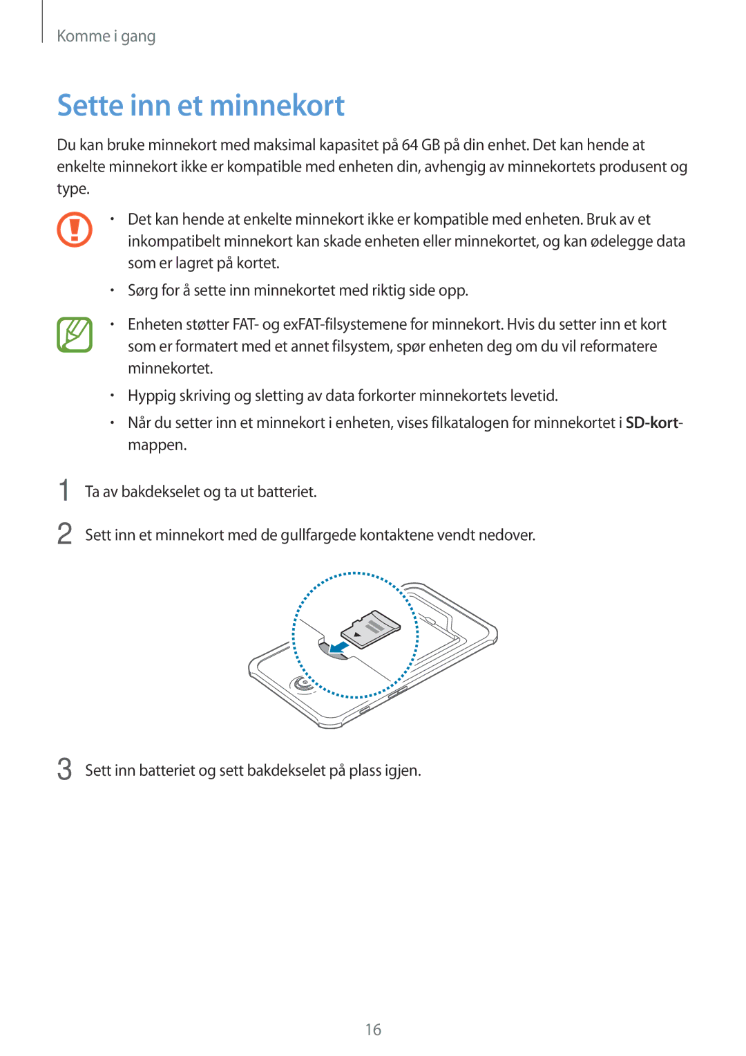 Samsung SM-T360NNGANEE manual Sette inn et minnekort 