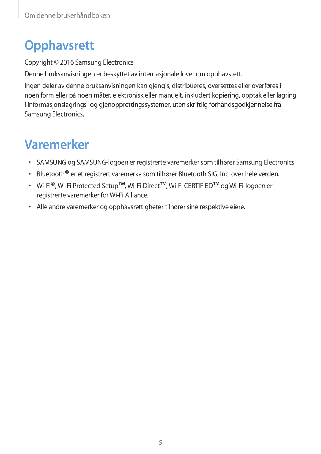 Samsung SM-T360NNGANEE manual Opphavsrett, Varemerker 