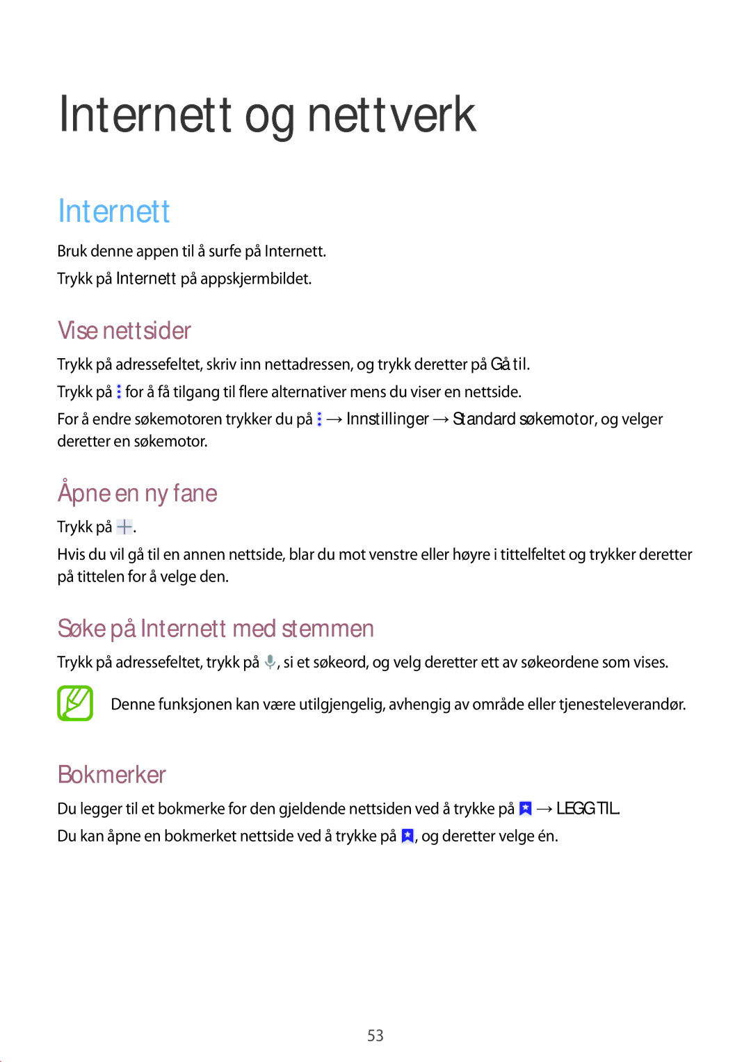 Samsung SM-T360NNGANEE manual Internett og nettverk 