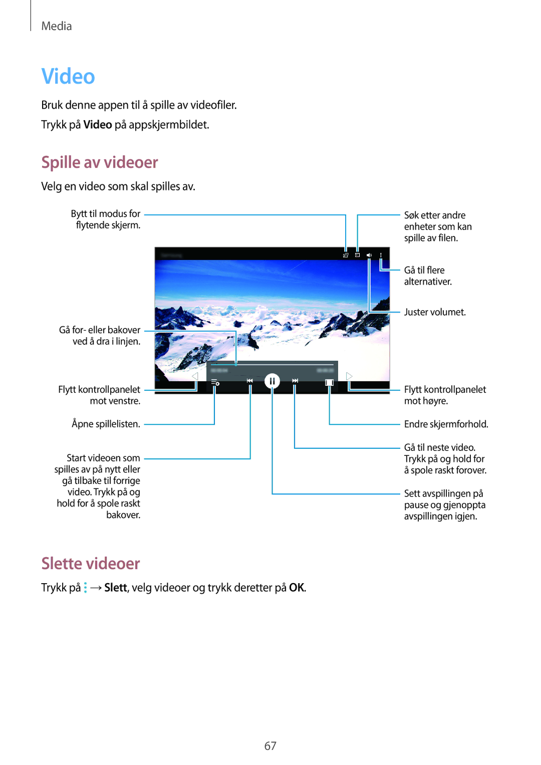 Samsung SM-T360NNGANEE manual Video, Slette videoer 