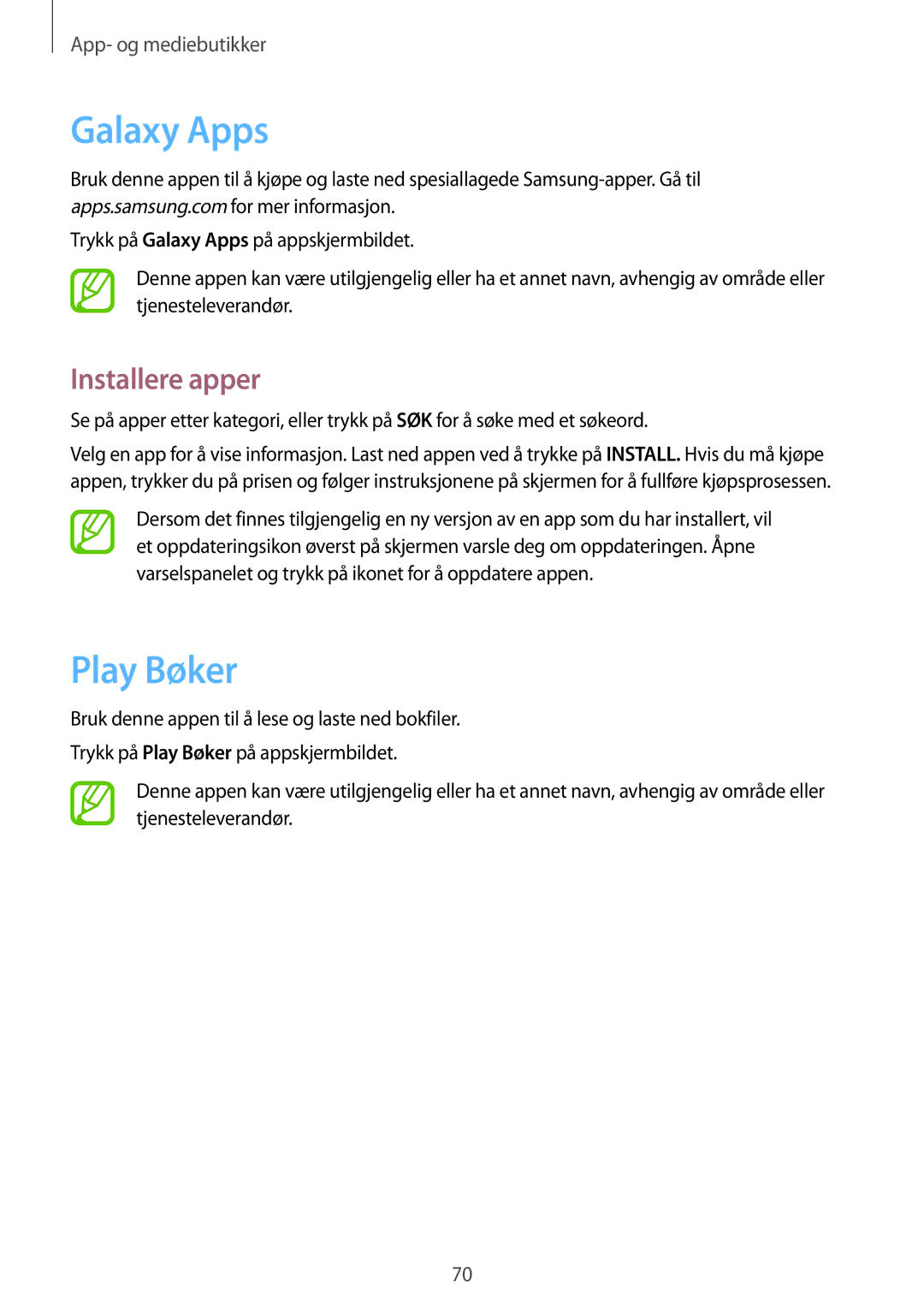 Samsung SM-T360NNGANEE manual Galaxy Apps, Play Bøker 