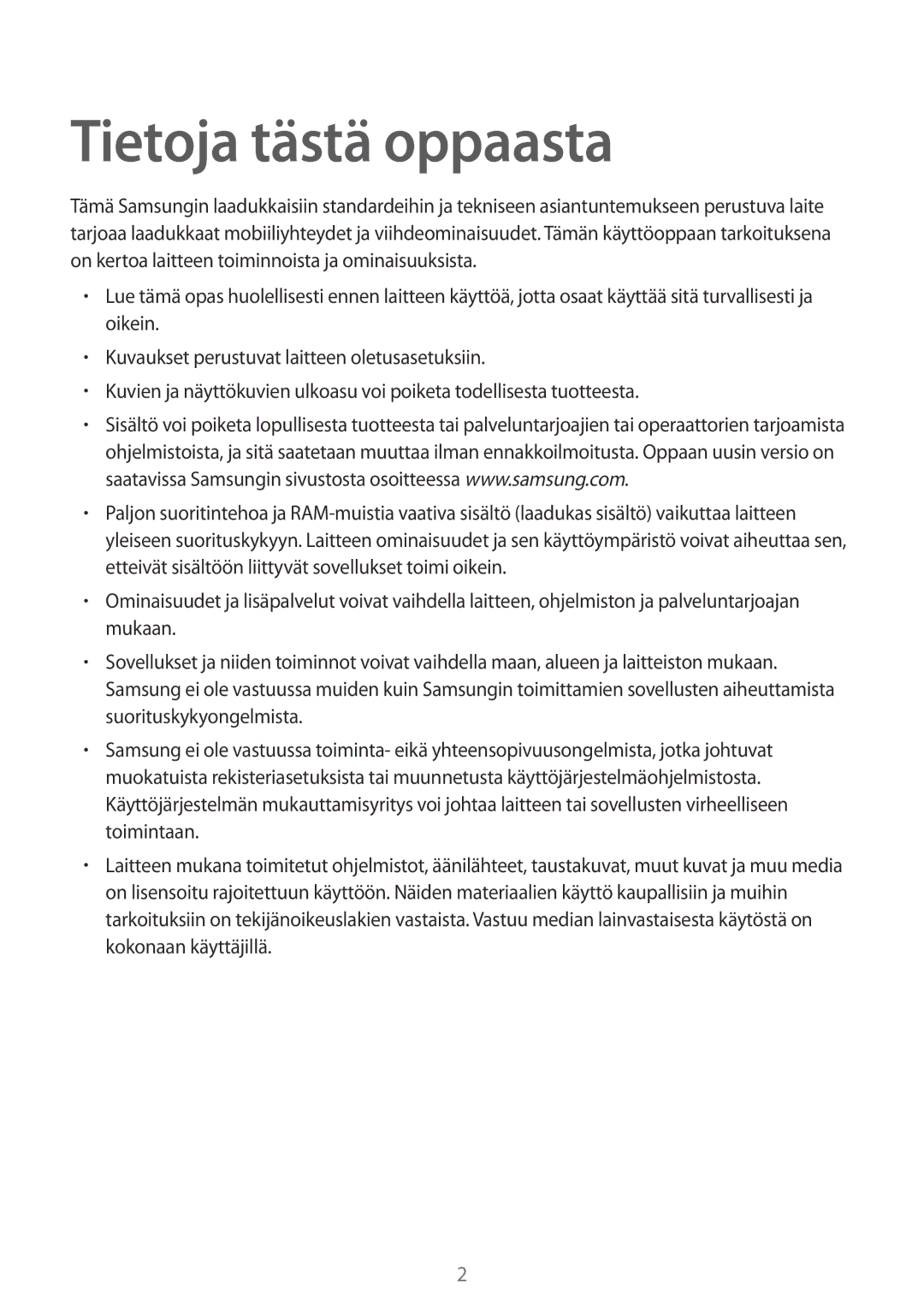 Samsung SM-T360NNGANEE manual Tietoja tästä oppaasta 